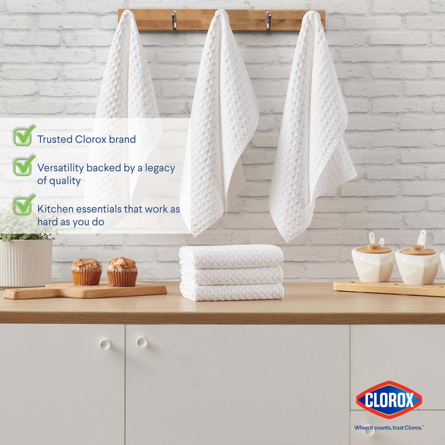 CLOROX Waffle Bar Mops - Microfiber Quick Dry Dishcloths - Absorbent Multipurpose Cleaning Cloths for Restaurants, Kitchen, Bathroom, Hotel - 16" x 19" - White 6 Pack