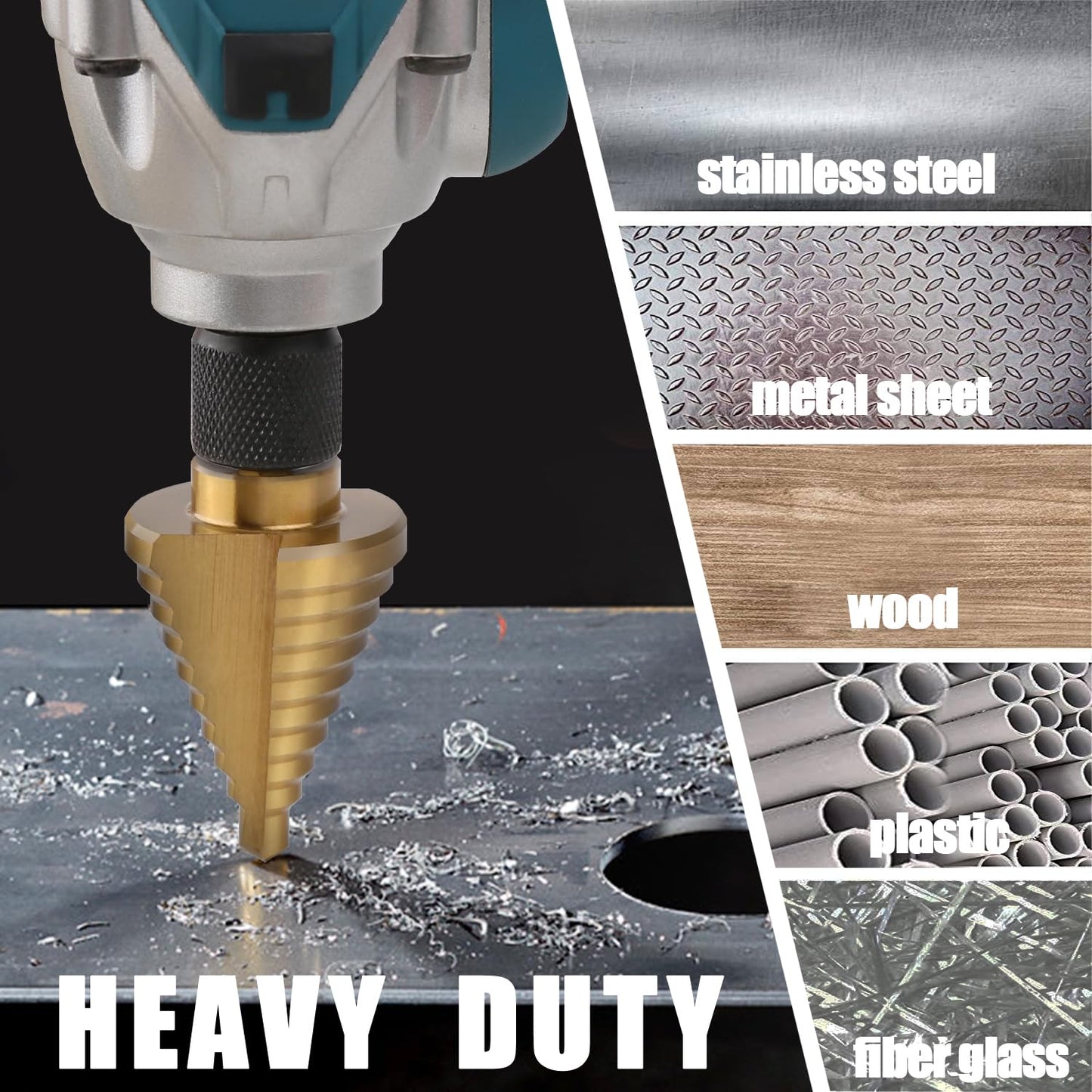 Vearter HSS Straight Groove Step Drill Bits, 1/4" - 1-3/8" Unibit 10 Steps M2 Material Titanium Coated Hex Shank for Drilling Holes in Stainless Steel Aluminium Sheet Metal Wood Plastic PVC