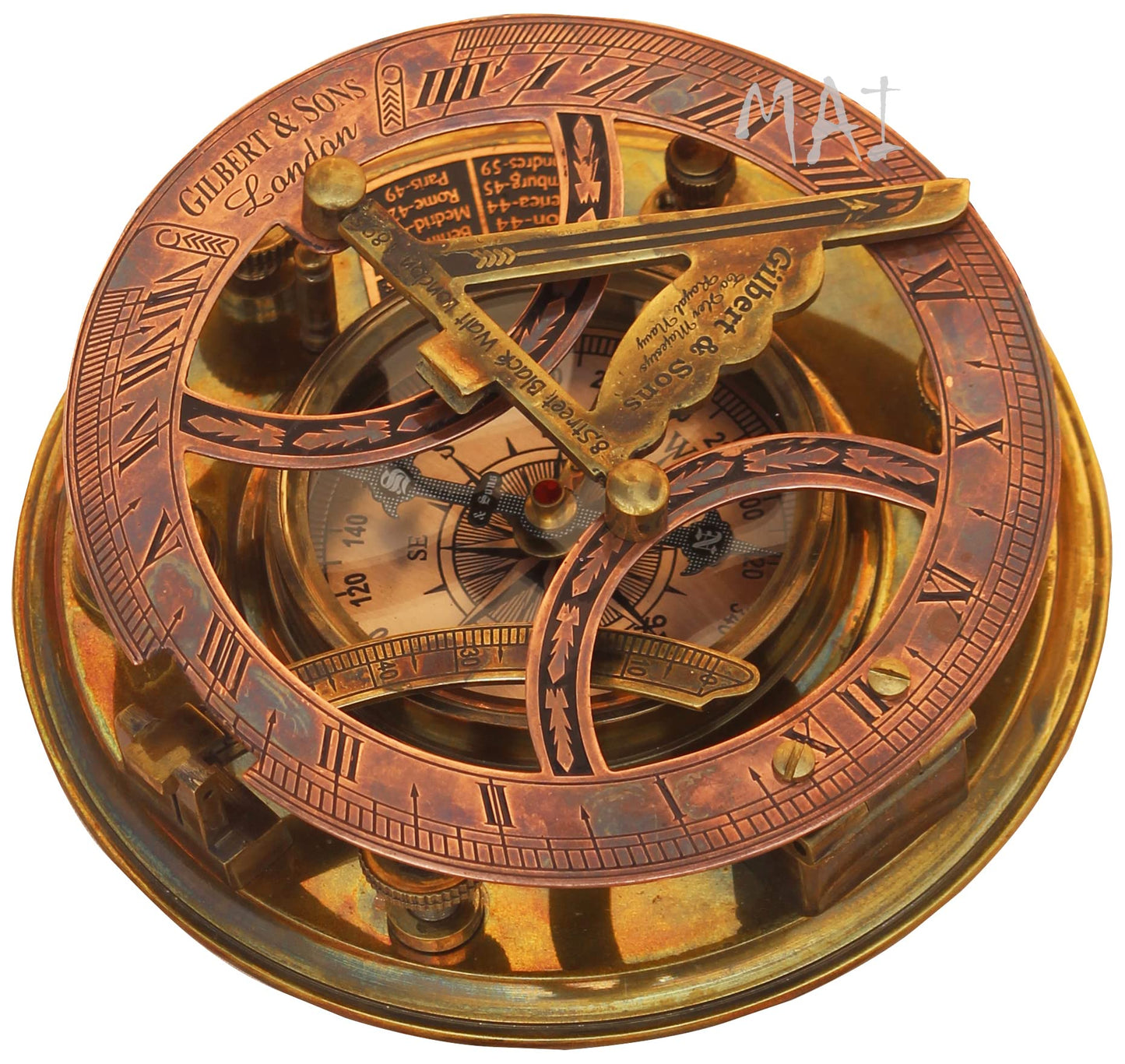MAI - 5 inch Steampunk Sundial Compass Top Grade Perfectly Calibrated Large Brass Nautical Antique Vintage Style Compass with Wooden Box, birthday, baptism gifts, thanks giving, Valentine’s Day Gift.