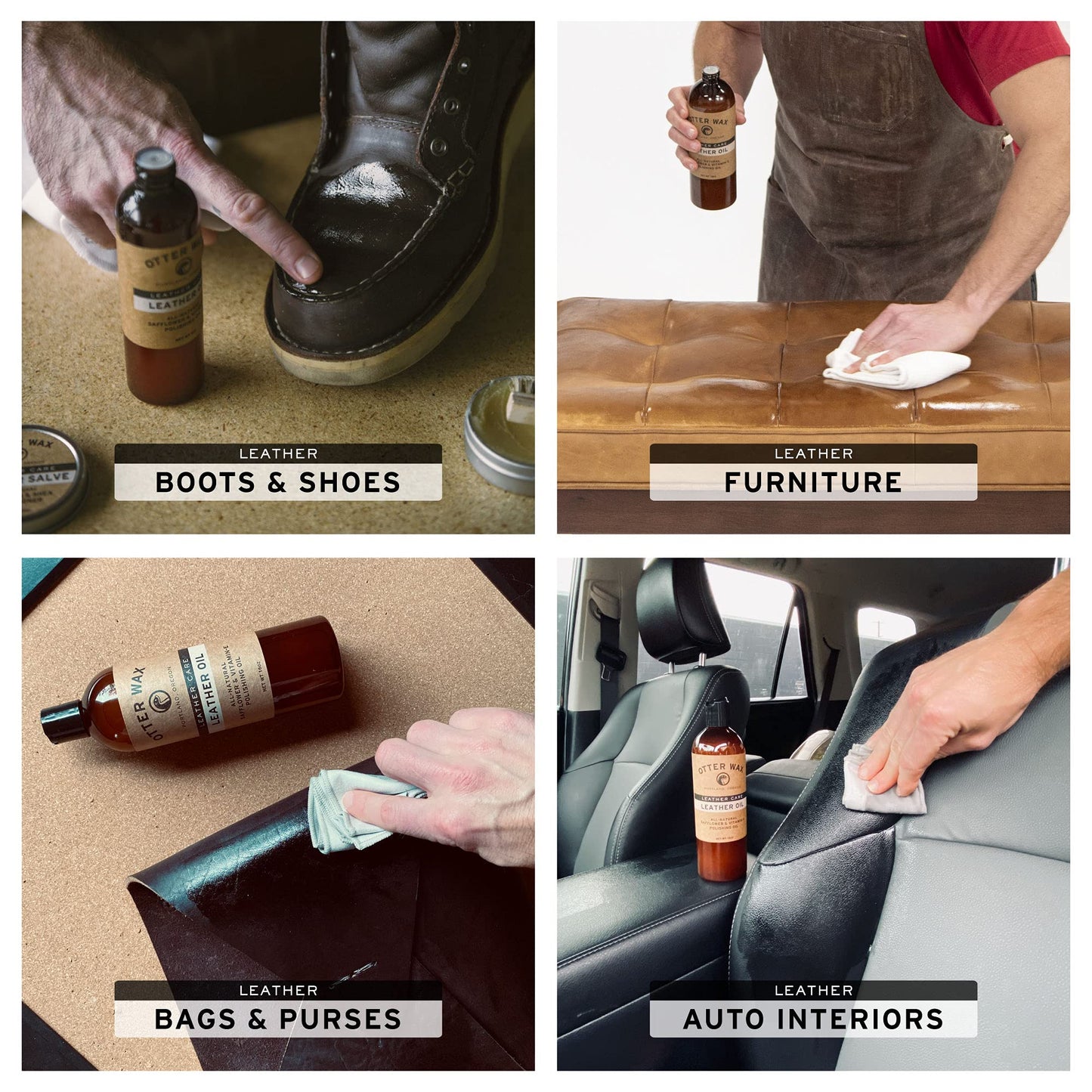 Otter Wax Leather Oil | 16 oz | Moisturizing Leather Oil Conditioner for Boots, Furniture, Auto Seats, Jackets, Hats, Bags & Gloves | All-Natural & PFAS-Free | Made in Portland USA