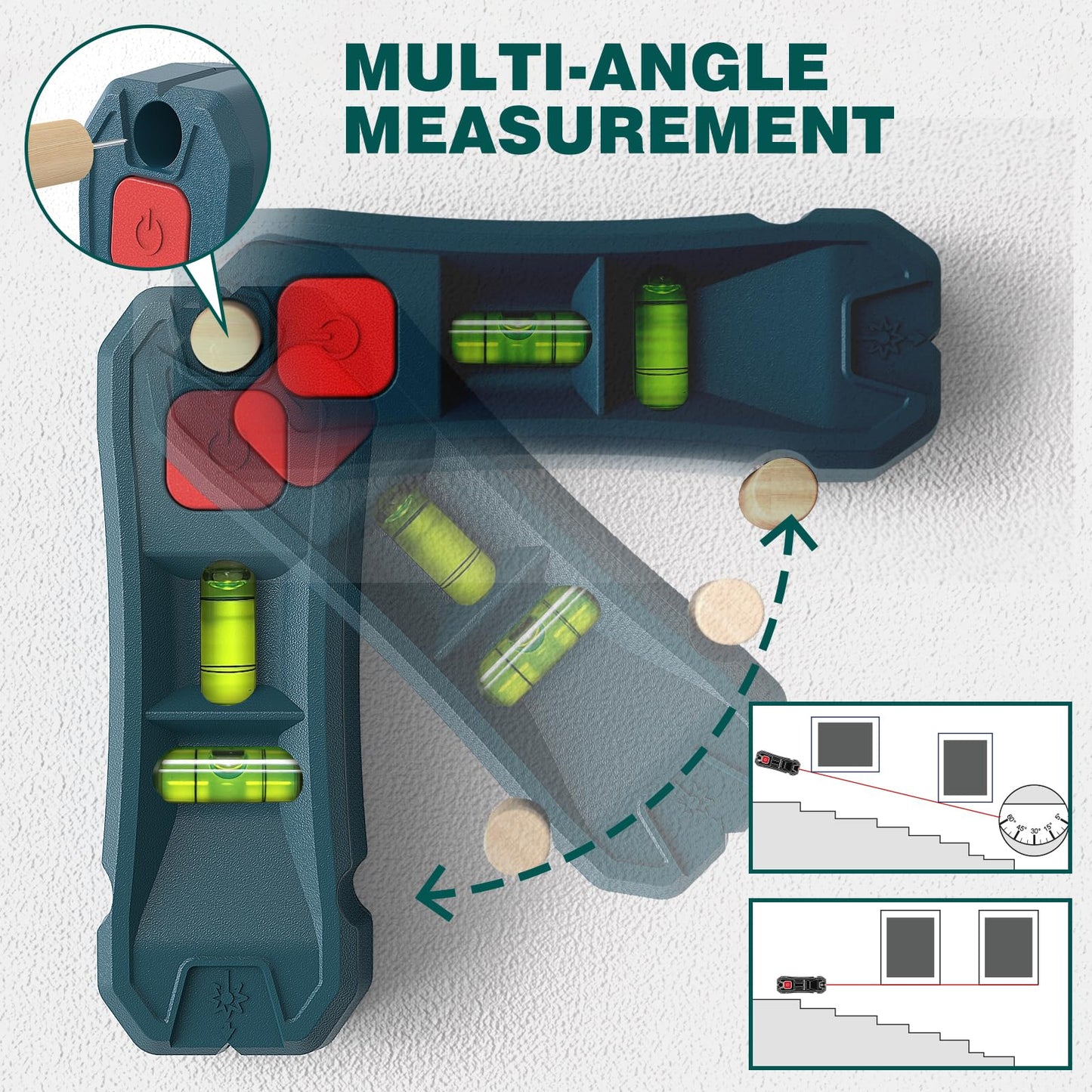 Magnetic Stud Finder with Laser Level,Hands-Free Marking Stud Finder Wall Scanner Using for Hanging Pictures & Home Renovations,Horizontal & Vertical Bubble Stud Finder Tool for Drywall Wooden Wall