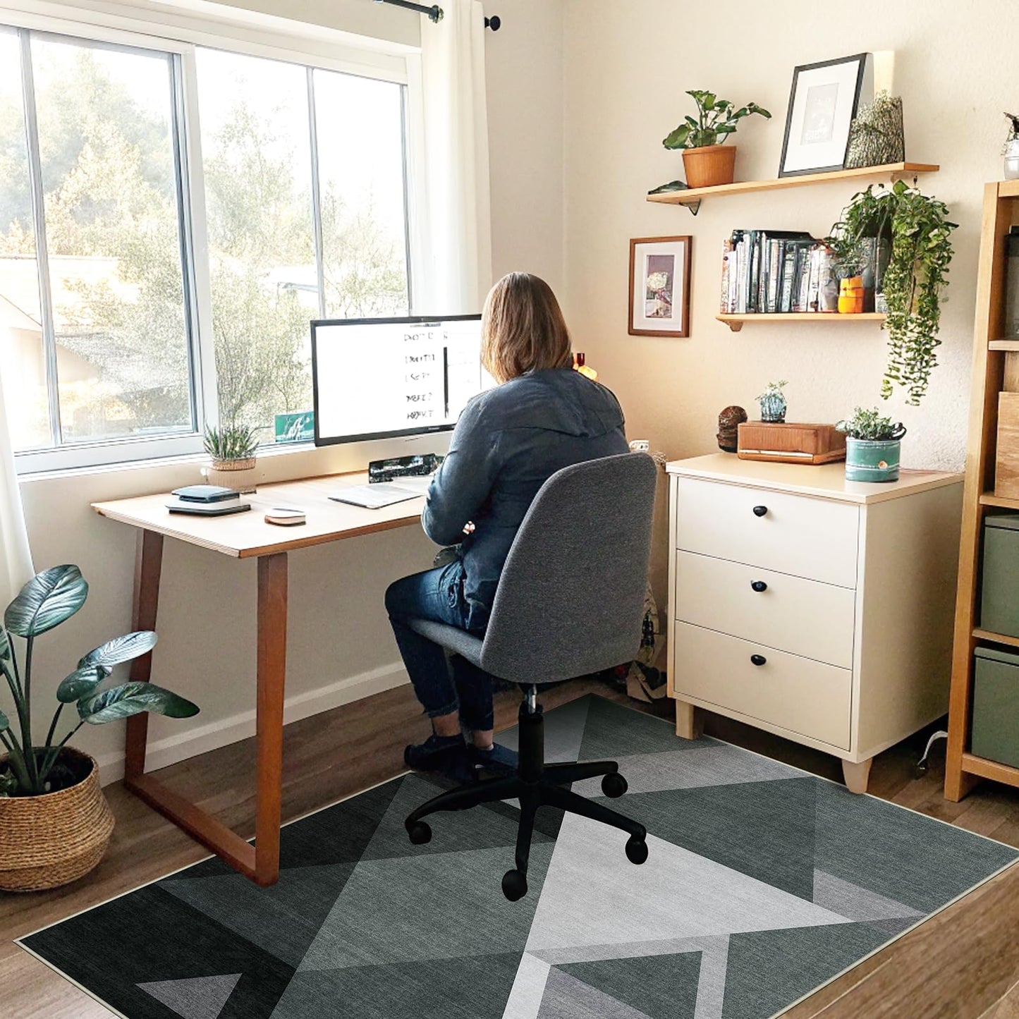 Office Chair Mat for Hardwood Floor & Tile Floor, 48"X 60" Heavy Duty Desk Chair Mat for Hard Floors, Under Desk Rug for Rolling Computer Chair,Anti Slip,Low Pile Carpet Protector-Triangle
