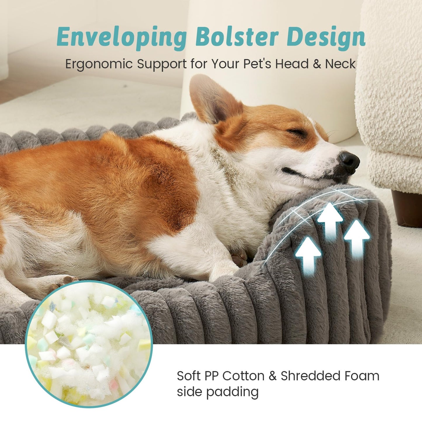 COZY KISS Orthopedic Dog Bed for Small Dogs & Medium Dogs - Washable Rectangle Pet Bed with Anti-Slip Bottom, Soft Calming Cat & Puppy Bed for Indoor Pets (30"x23"x7", Grey)