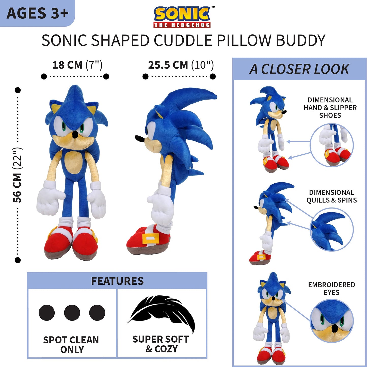 Franco Kids Bedding Plush Cuddle Pillow Buddy, One Size, Sonic The Hedgehog