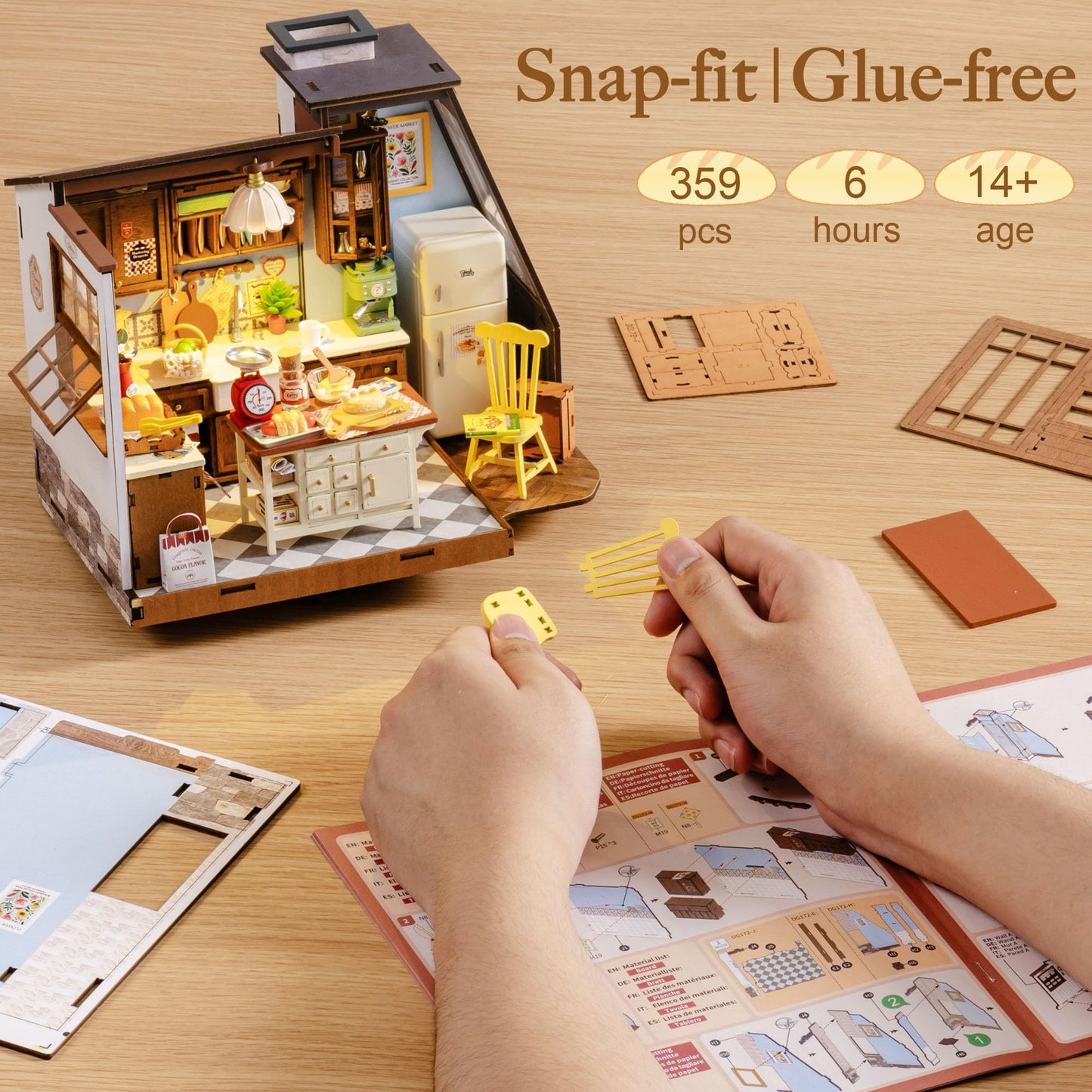 Rolife DIY Miniature House Kit for Adults, Mini Wooden Dollhouse Kit, Tiny House Diorama Building Kits-Birthday Christmas Craft Hobbies Gift for Teens Kids (Baking Kitchen)