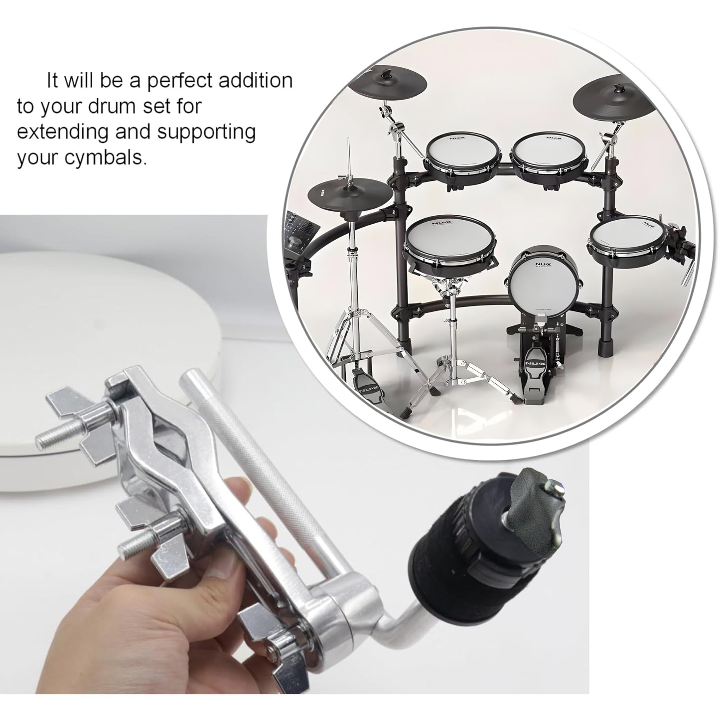 Cymbal Arm Cymbal Boom Holder with Clamp,Multi-Functional Drum Expansion Kit,Drum Set L-Rod Mount,Percussion Expansion Kit Accessories