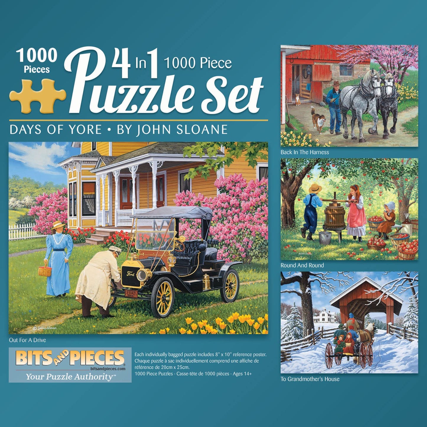 Bits and Pieces - 4-in-1 Multi-Pack - 1000 Piece Jigsaw Puzzles for Adults-Each Measures 20" x 27" (51cm x 69cm)-Days of Yore by Artist John Sloane