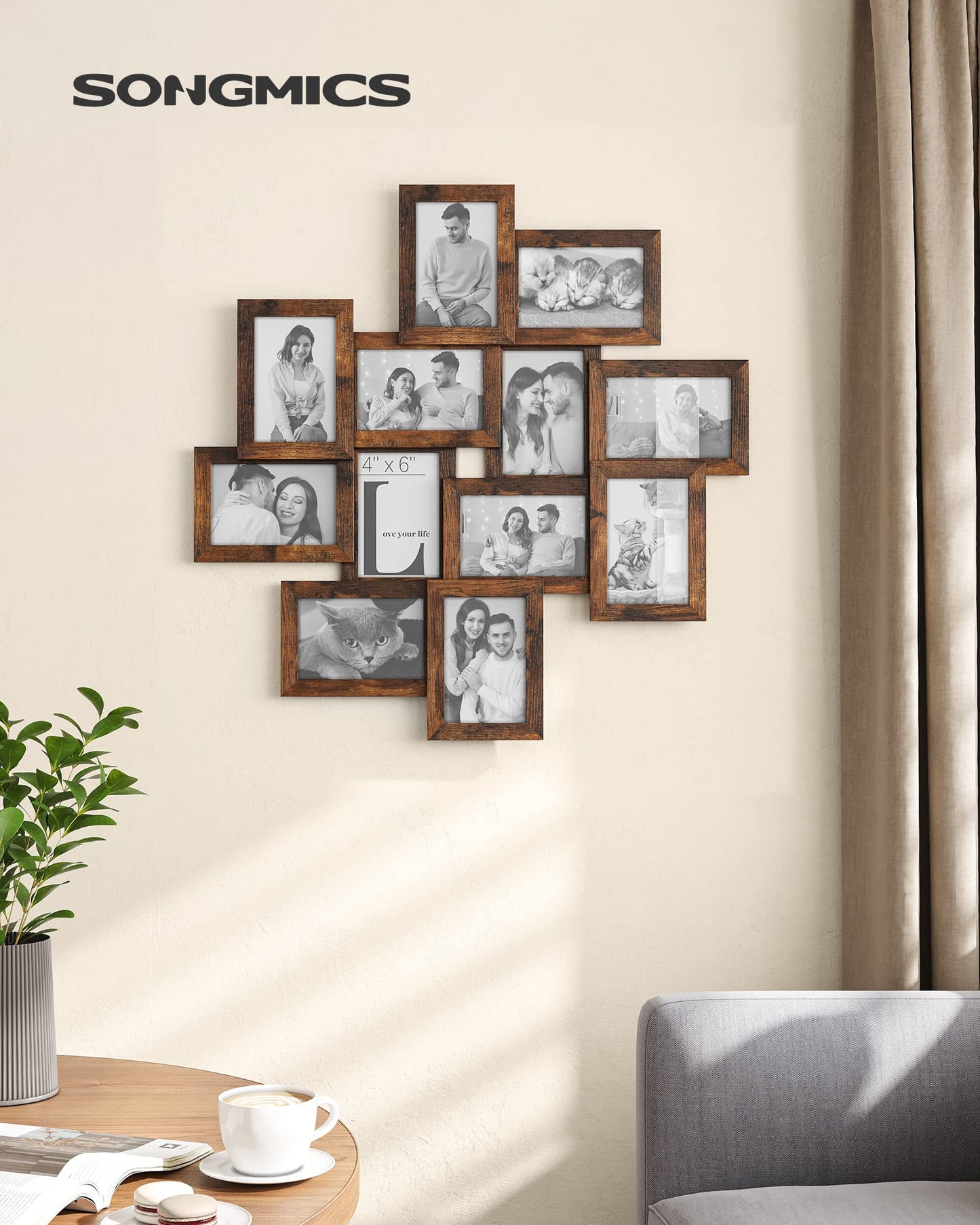 SONGMICS 4x6 Collage Picture Frames, 12-Pack Picture Frames Collage for Wall Decor, Photo Collage Frame, Rustic Brown