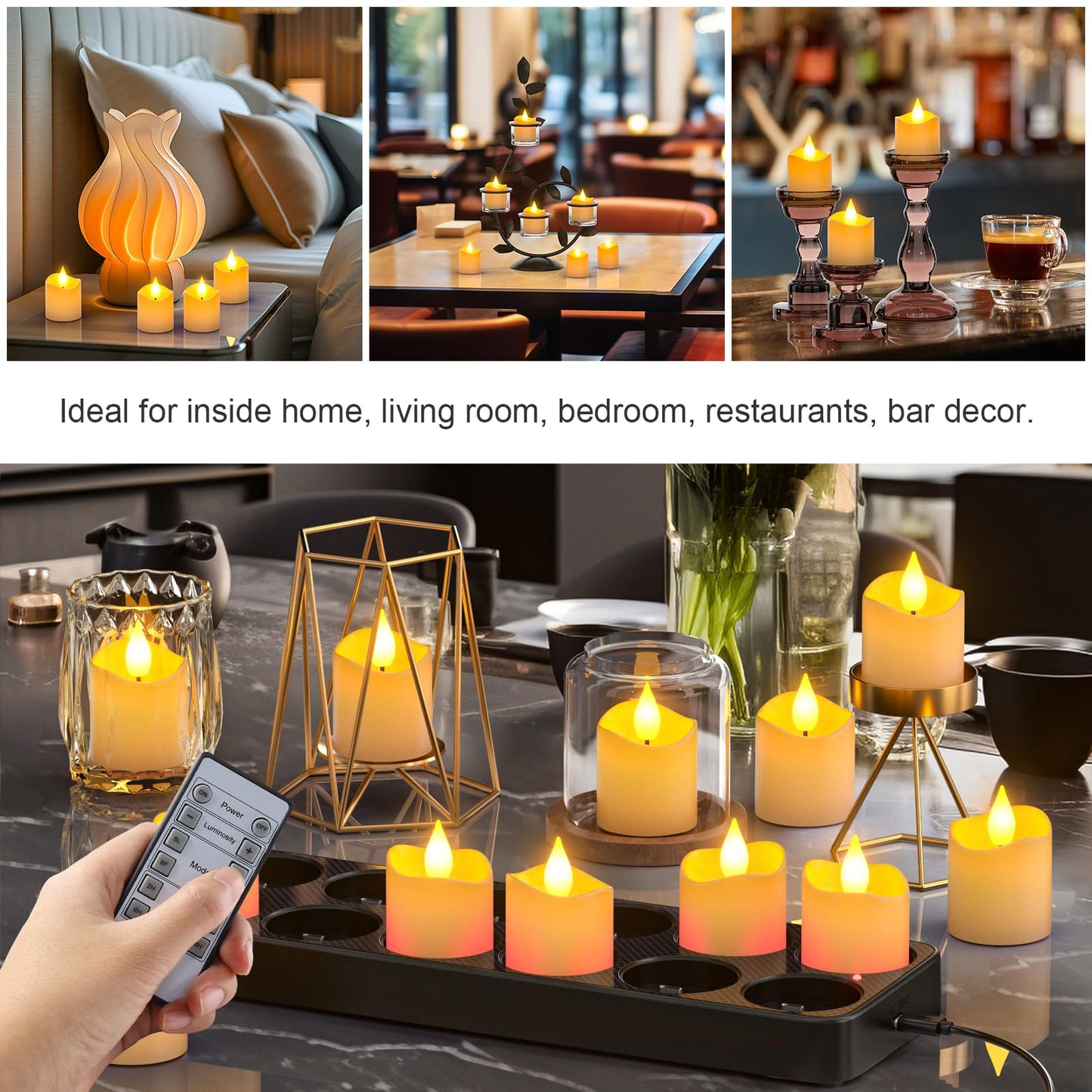 PChero Flameless Candles with Remote Timer & Charging Base, 12pcs USB Rechargeable Battery LED Tea Lights Small Votive Candles for Weddings Lantern Christmas Home Room Decor