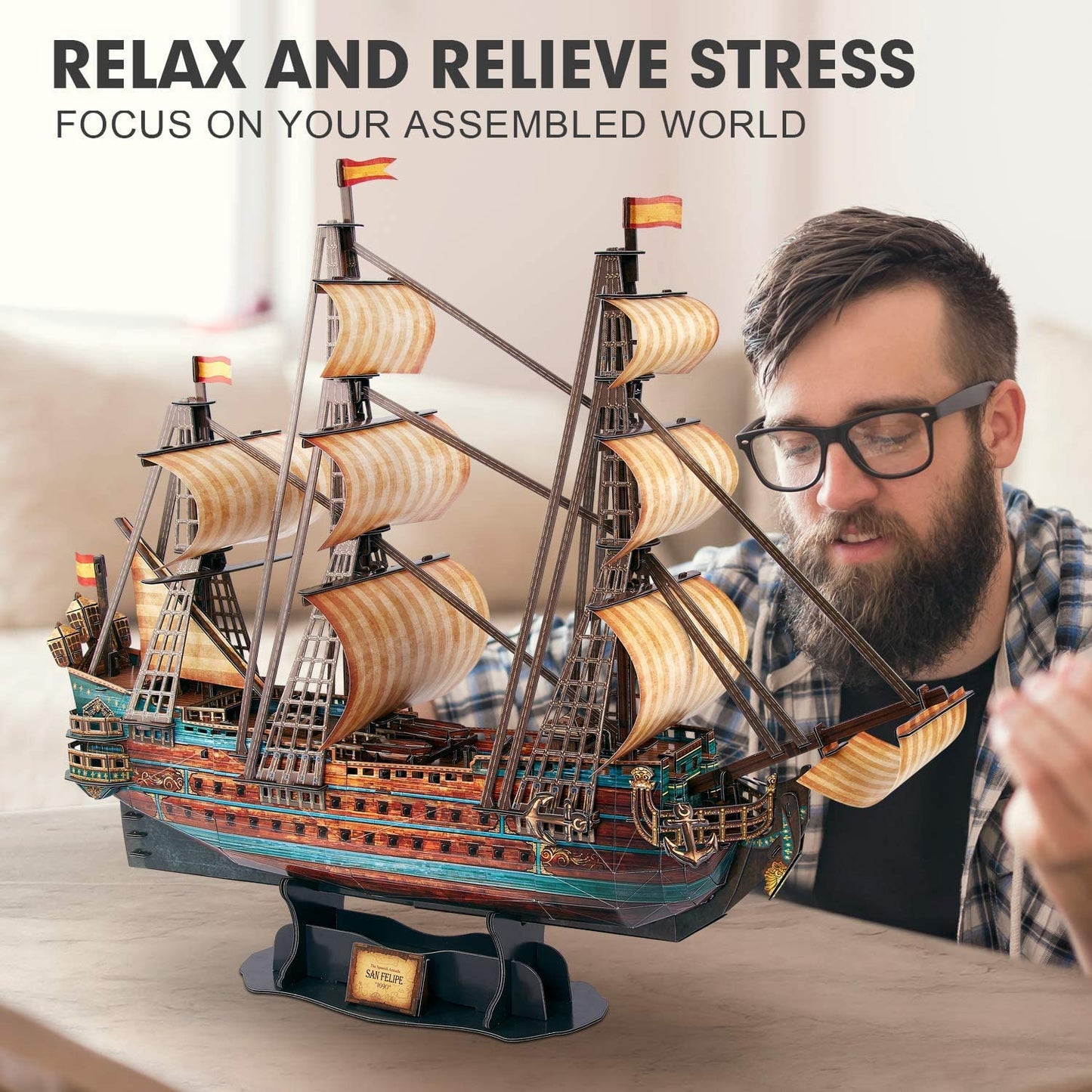 CubicFun The San Felipe 3D Puzzle 25.6" - 3D Puzzles for Adults Model Ship Kits - 248 Pieces