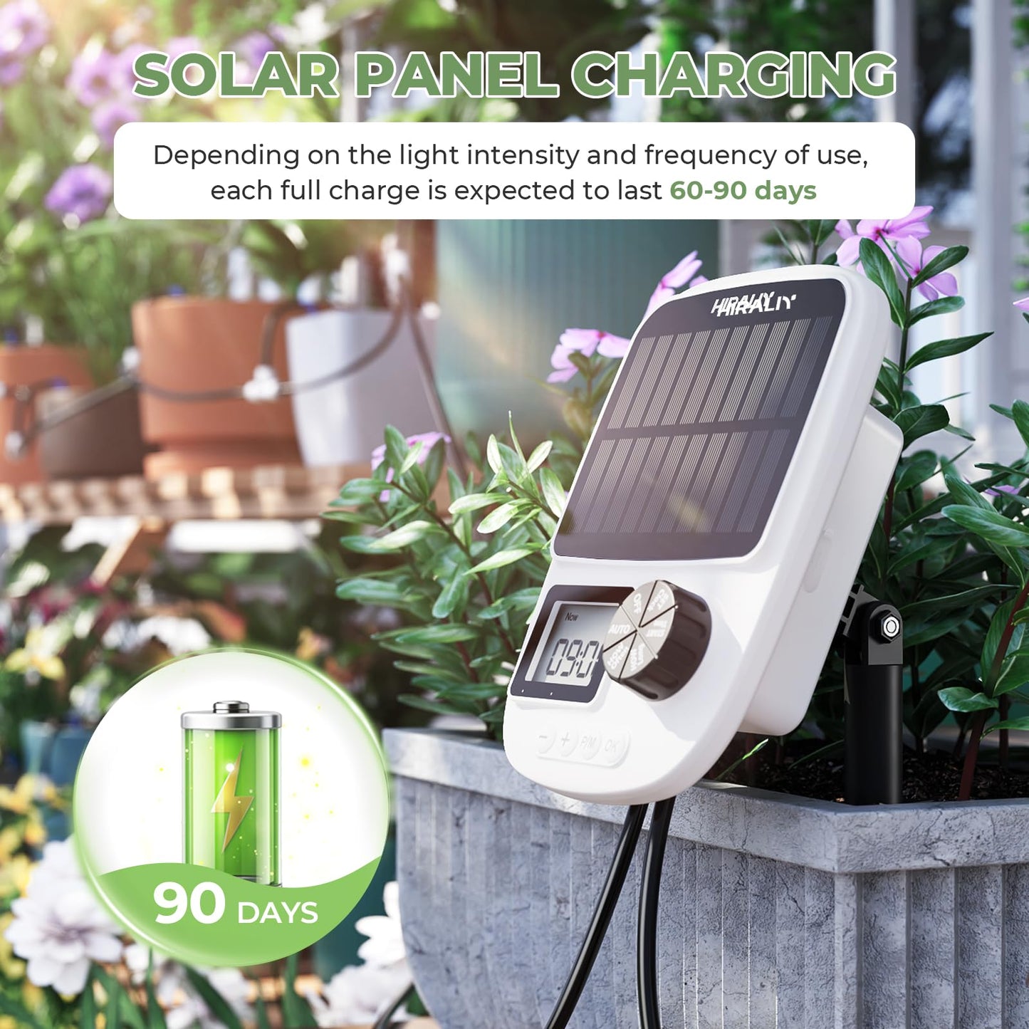 HIRALIY Solar Automatic Drip Irrigation Kit System with Drip Emitter Stake, Auto Easy DIY Watering Device Supported Pots Plants, 6 Modes Timer
