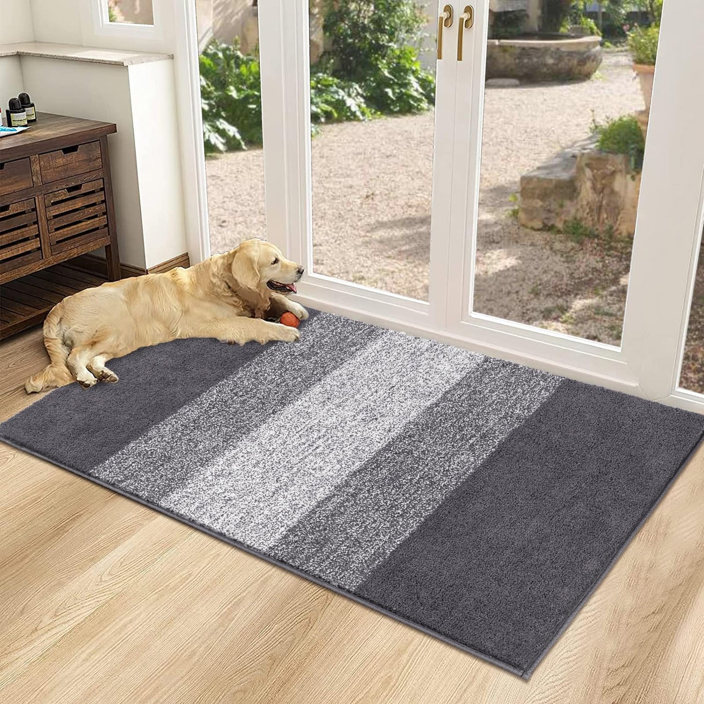Vaukki Indoor Doormat Entryway Door Rug, Non Slip Absorbent Mud Trapper Mats, Low-Profile Inside Floor Mats, Soft Washable Small Rugs Door Carpet for Entryway (32''x48'',Grey)