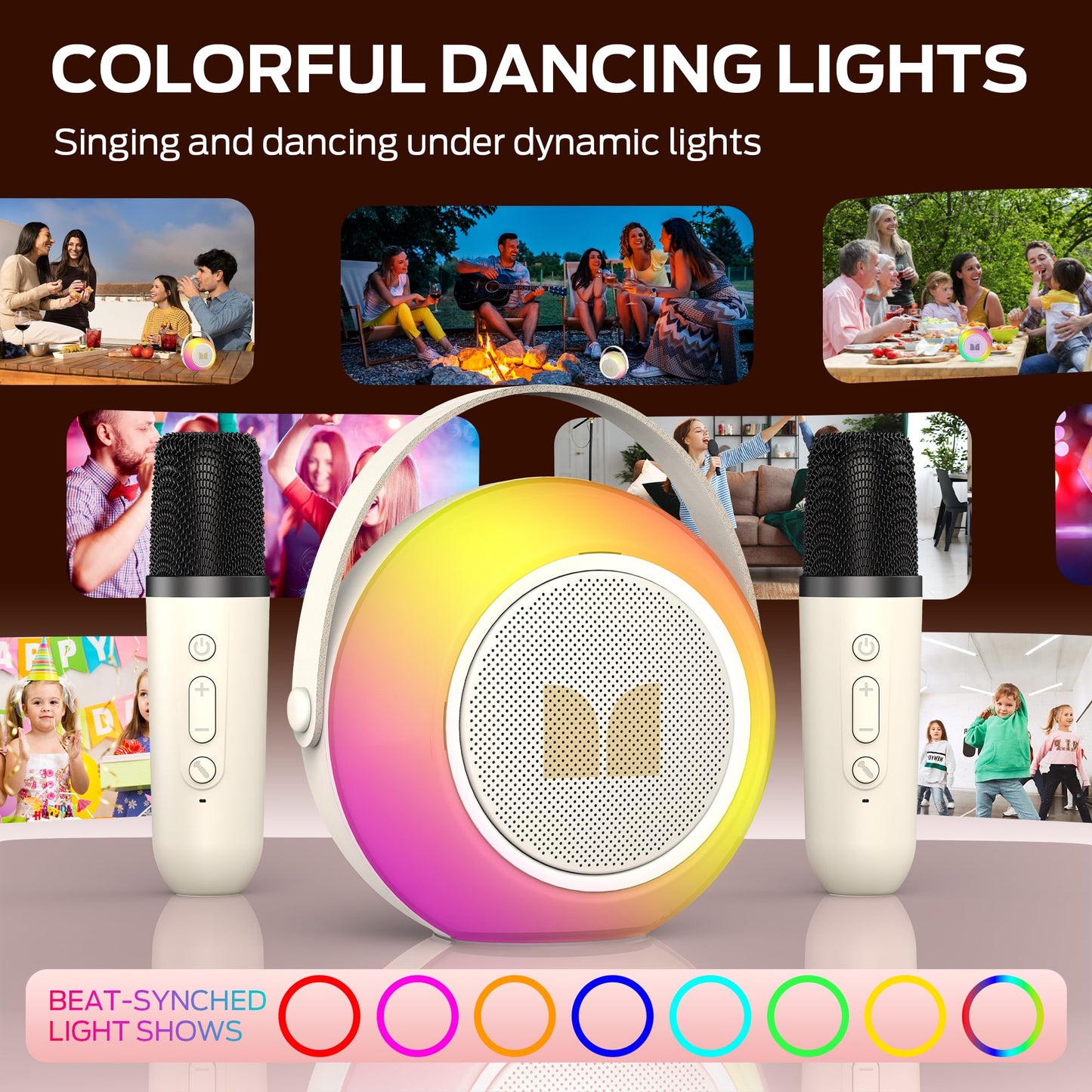 Monster Karaoke Machine for Kids Adults, Portable Bluetooth Speakers with 2 Wireless Microphones and Lights, Christmas Birthday Gifts Toys for Boys Girls 4, 5, 6, 7, 8, 9, 10, 12+ Toddler