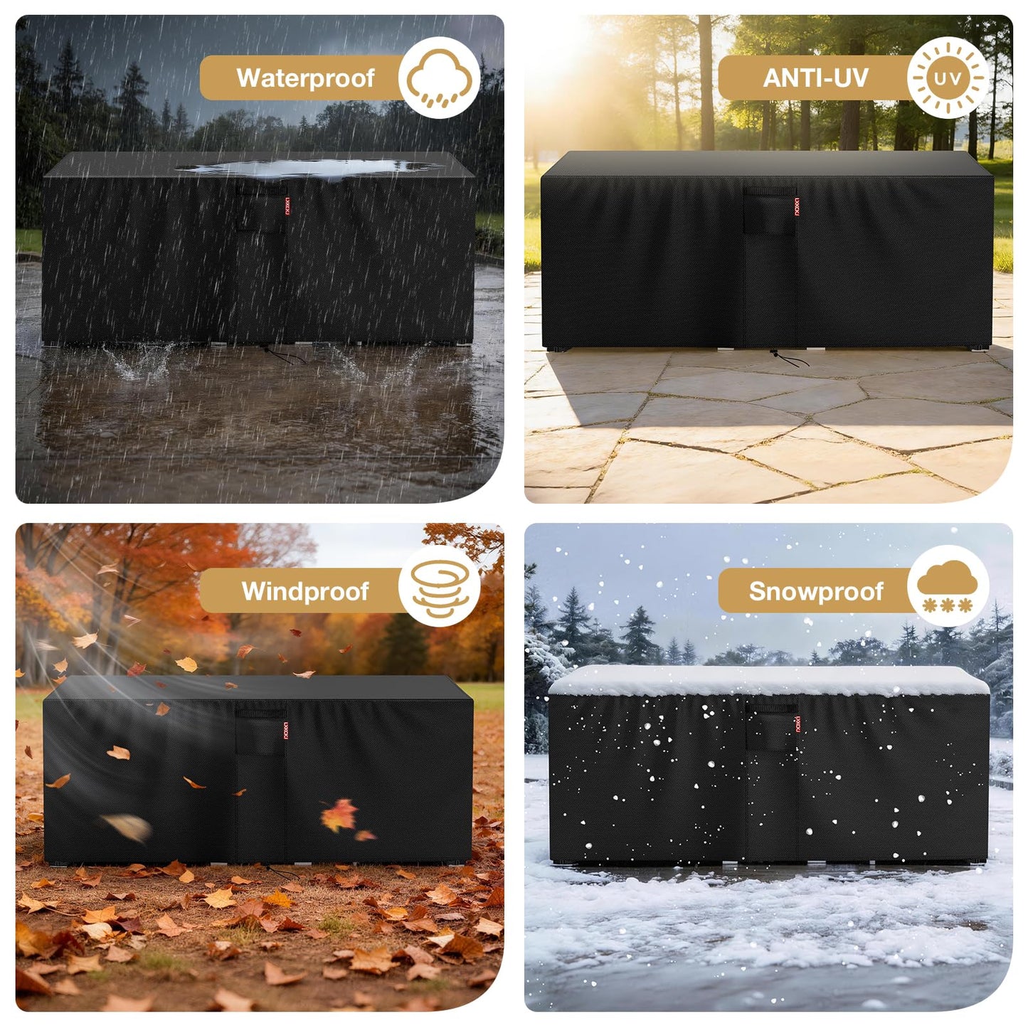 LXKCKJ Waterproof Outdoor Patio Furniture Cover UV and Dustproof Sofa Cover with Vents, Handles and Buckles (Black, 90"L x 64"W x 28"H)
