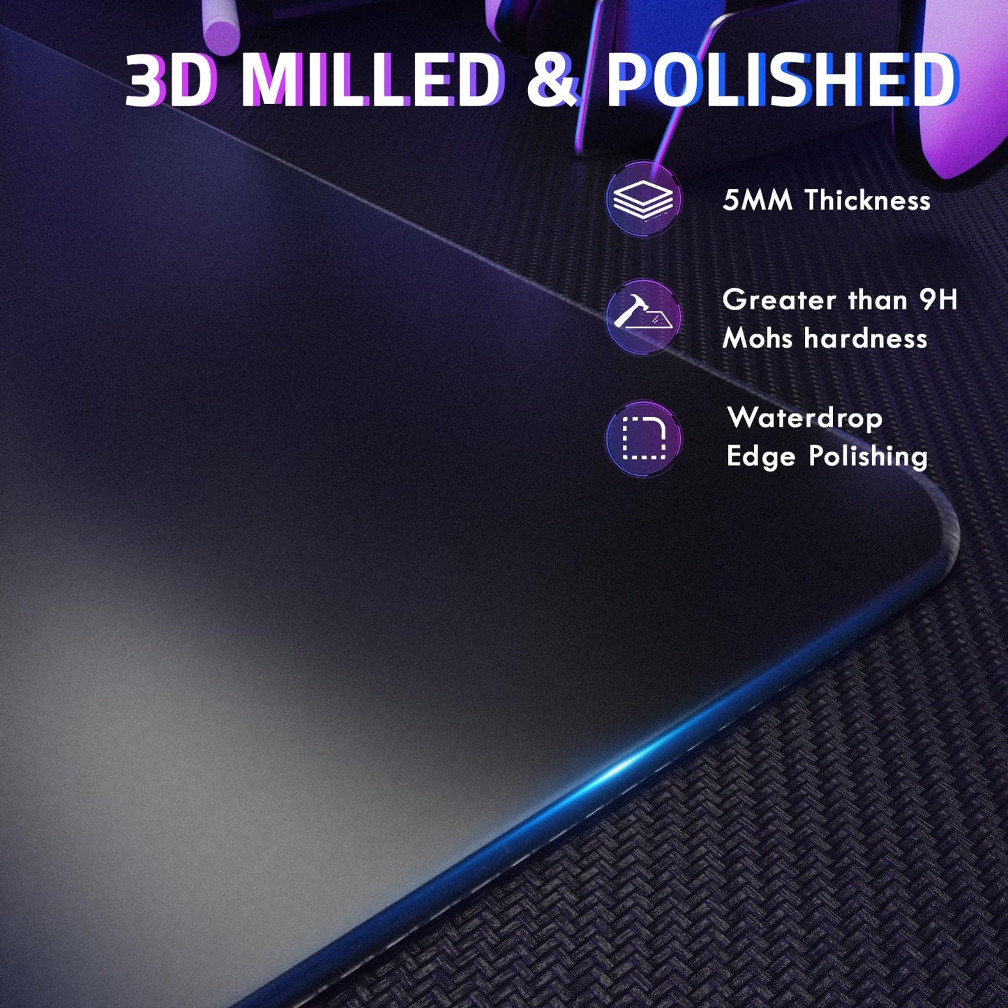 Attack Shark CM05SE Glass Gaming Mousepad,Nano-Micro-Etched Texture,Smooth Glass Surface,High Accuracy,Fast-Moving,Anti-Scratch, PU Leather Super Non-Slip Base,Small Size(410×310mm),Black