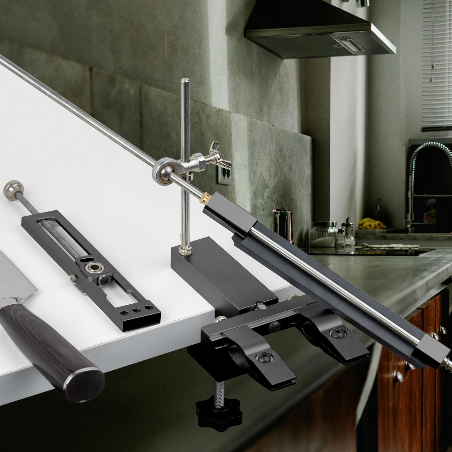 CWOVRS Knife Sharpening System, Quick C-Clamp Precision Knife Sharpener with 360° Flip Dual Clamp & Adjustable Angle, Fixed-Angle Knife Sharpener for Kitchen & Chef Knives, 4 Diamond & 2 Water Stones