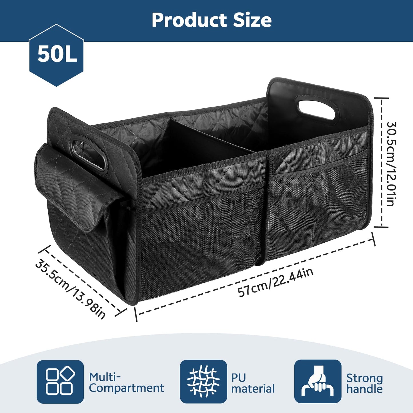 TranRantic Car Trunk Organizer for SUV, 14.9x12.2x11.8in Collapsible Waterproof Trunk Storage Box with Cover & Handles - Durable Car Storage Organizers for SUV Jeep/Sedan