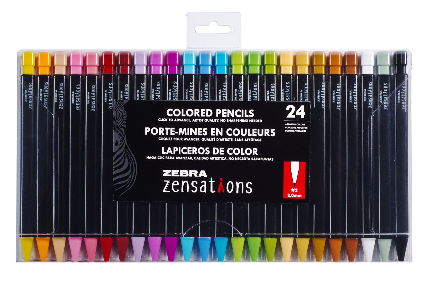 Zebra Pen zensations Mechanical Coloured Pencils, Assorted Colours, 2.0mm Bold #2 Lead, Refillable, Triangular Barrel to Prevent Rolling, 24-Pack (08124)