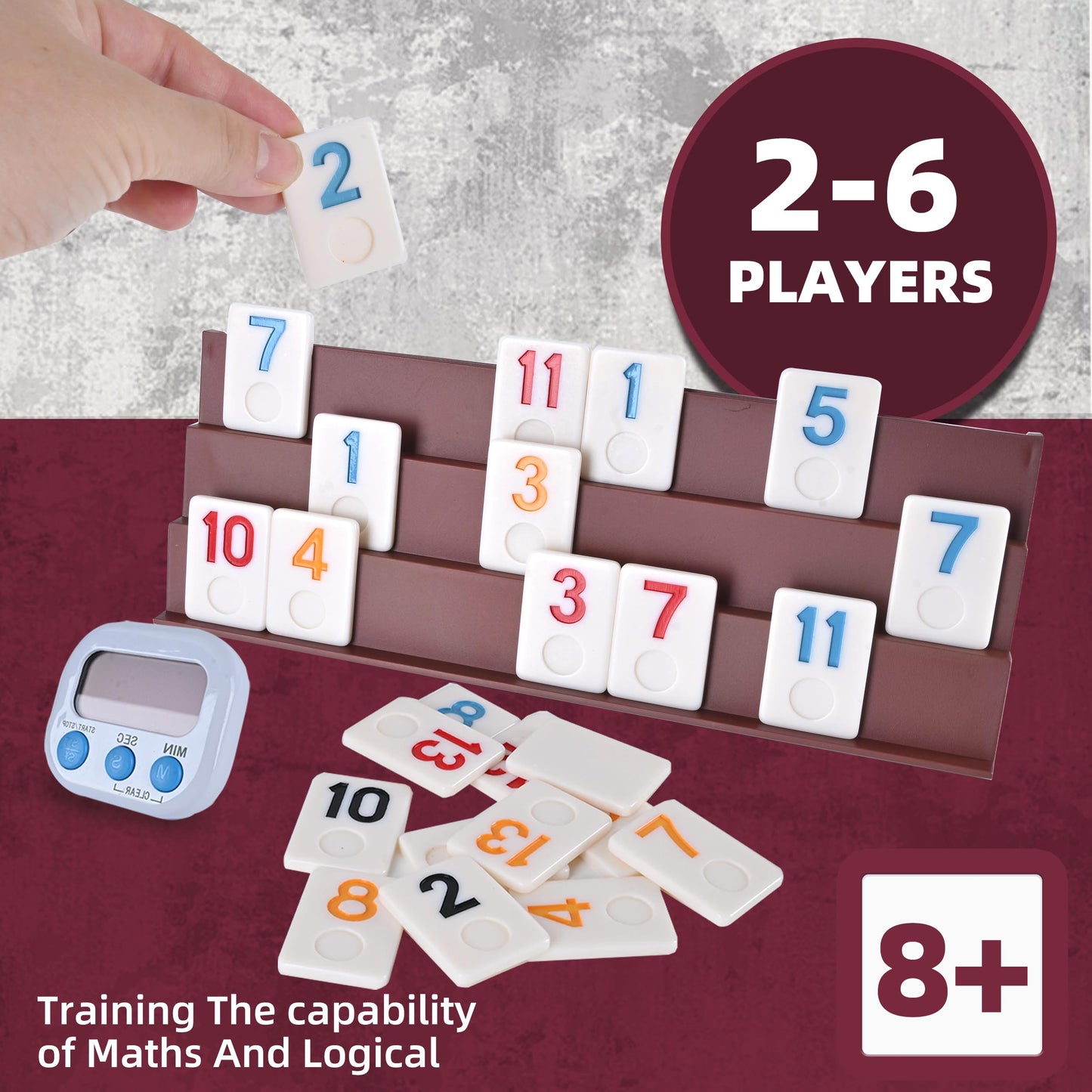 Smilejoy Rummy Cube 6 Players Edition, Full Size Travel Rummy Game Set with Travel Portable Canvas Bag,Classic Board Game for Adults and Kids |160 Tiles | 6 Playing Racks |1 Timing | (2-6 Player)