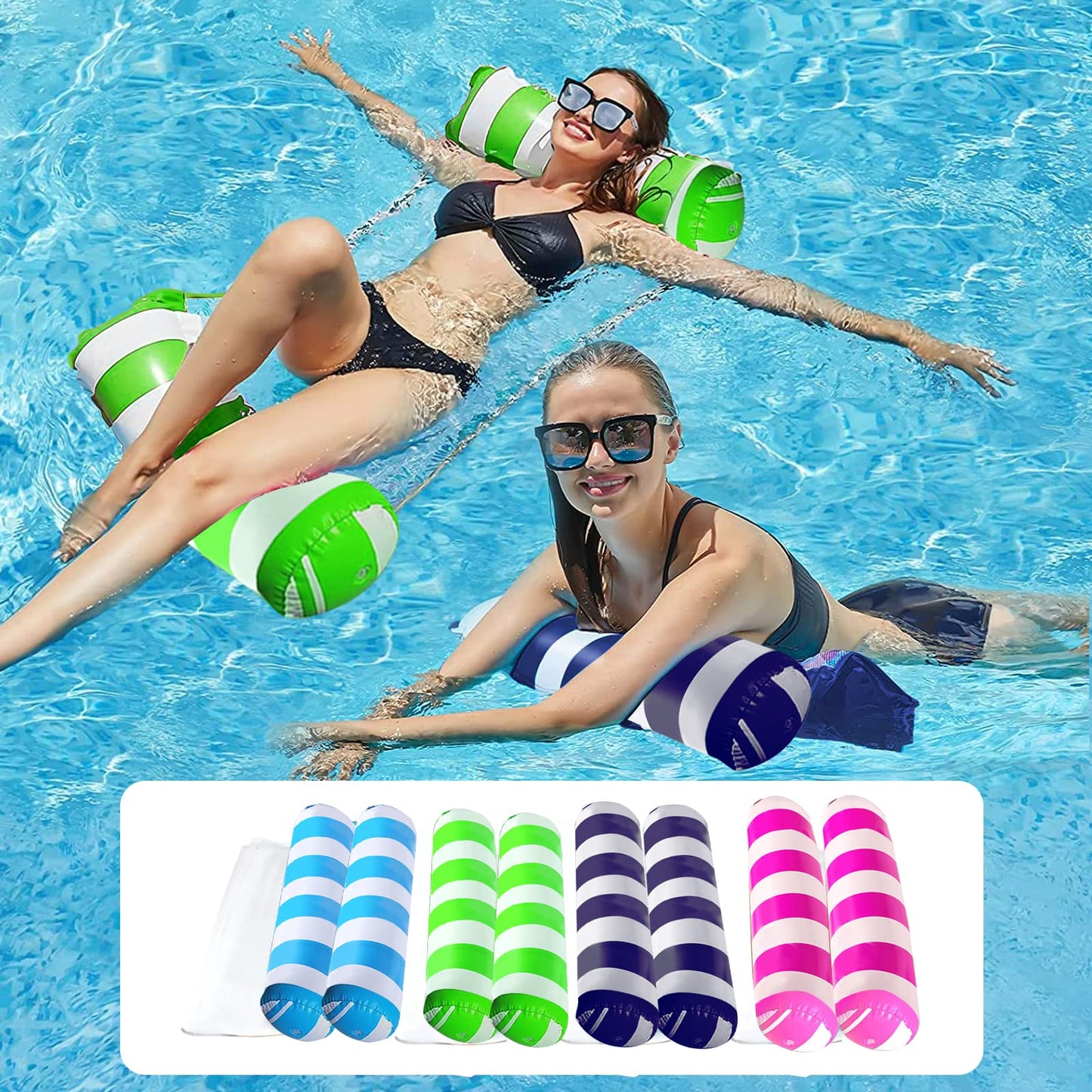 Yodooshi 【4 Pack】 Inflatable Pool Floats Hammock, Water Hammock Lounges, Multi-Purpose Accessories(Saddle, Lounge Chair, Drifter) for Swimming Pool, Beach, Outdoor Blue&Navy&Rose&Green