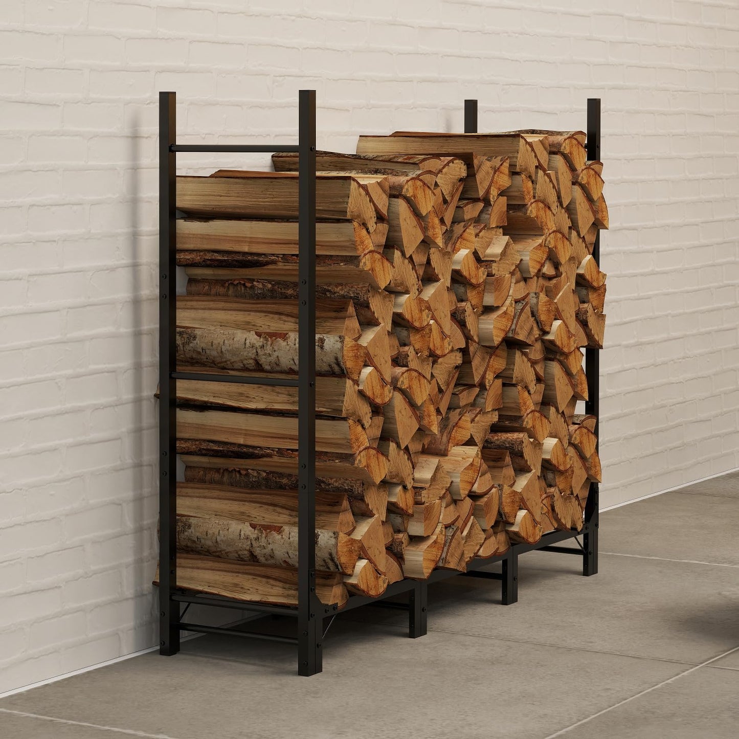 Helios&Hestia 4Ft Outdoor Firewood Rack for Fireplace, Heavy Duty Steel Log Holder, Indoor Wood Pile Storage Organizer, Adjustable Stacker Stand, Black