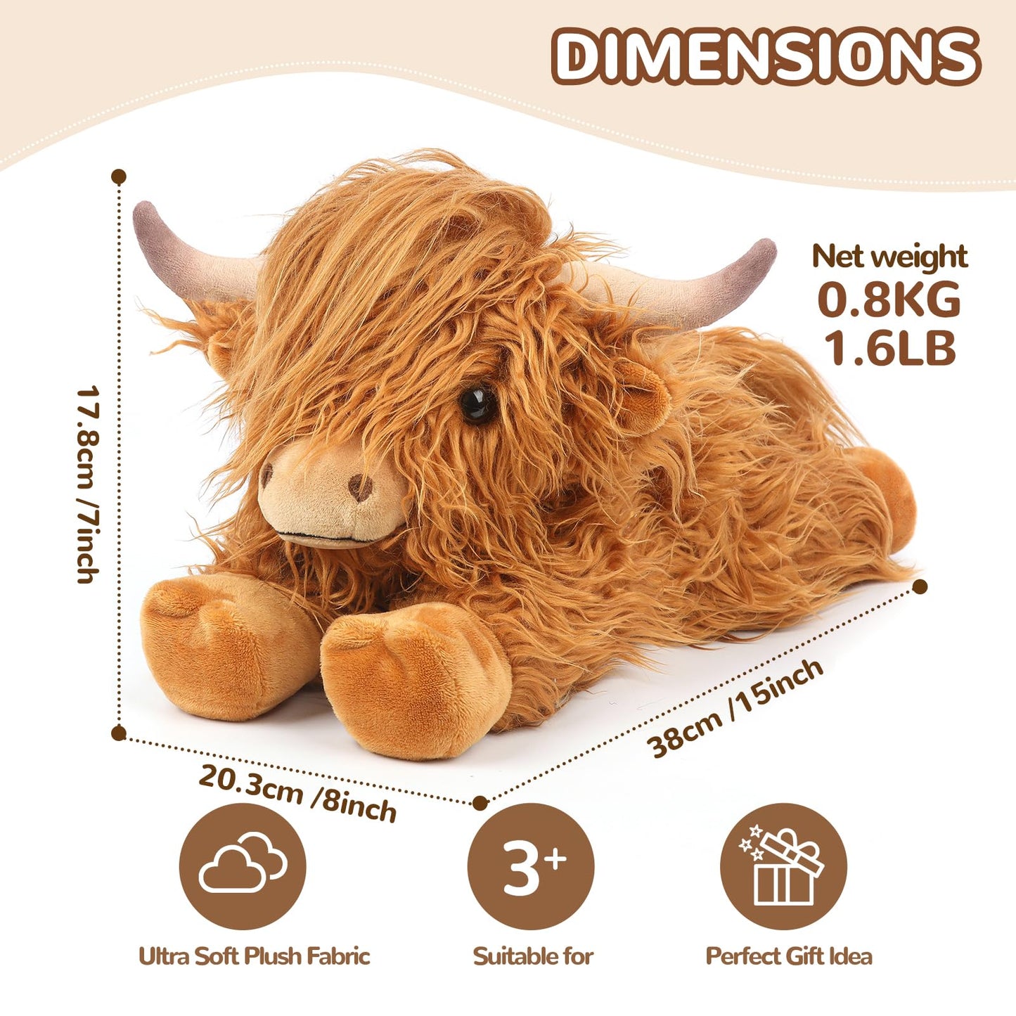 Highland Cow Stuffed Animals, Microwavable Stuffed Animal Adorable Fluffy Cow Plush for Warmth Comfort, Heatable Coolable Lavender Scent Cow Toys, Cute Soft Plushie Highland Cattle Gift for Kids Adult