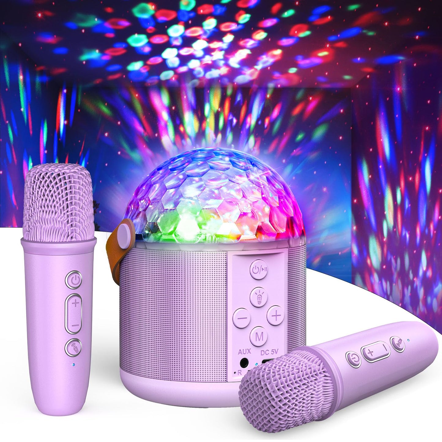 Exssary Karaoke Machine with Disco LED Lights for Kids Adults, Toys Birthday Gifts for Girls 3 4 5 6 7 8-12 Years Old Portable Speaker with 2 Bluetooth Microphone Family Home Party