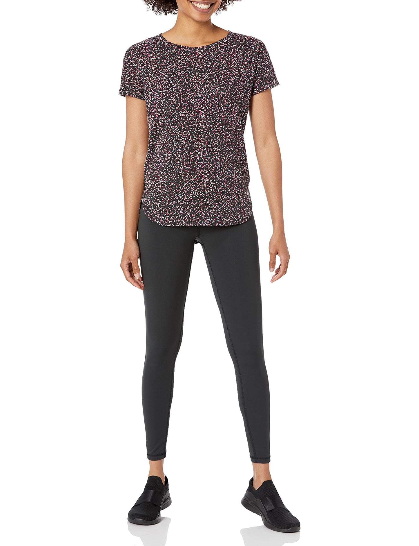 Amazon Essentials Women's 2-pack Studio Relaxed-fit Lightweight Crewneck T-Shirt, 2-pack Black/Black Multi Confetti Print, X-Large