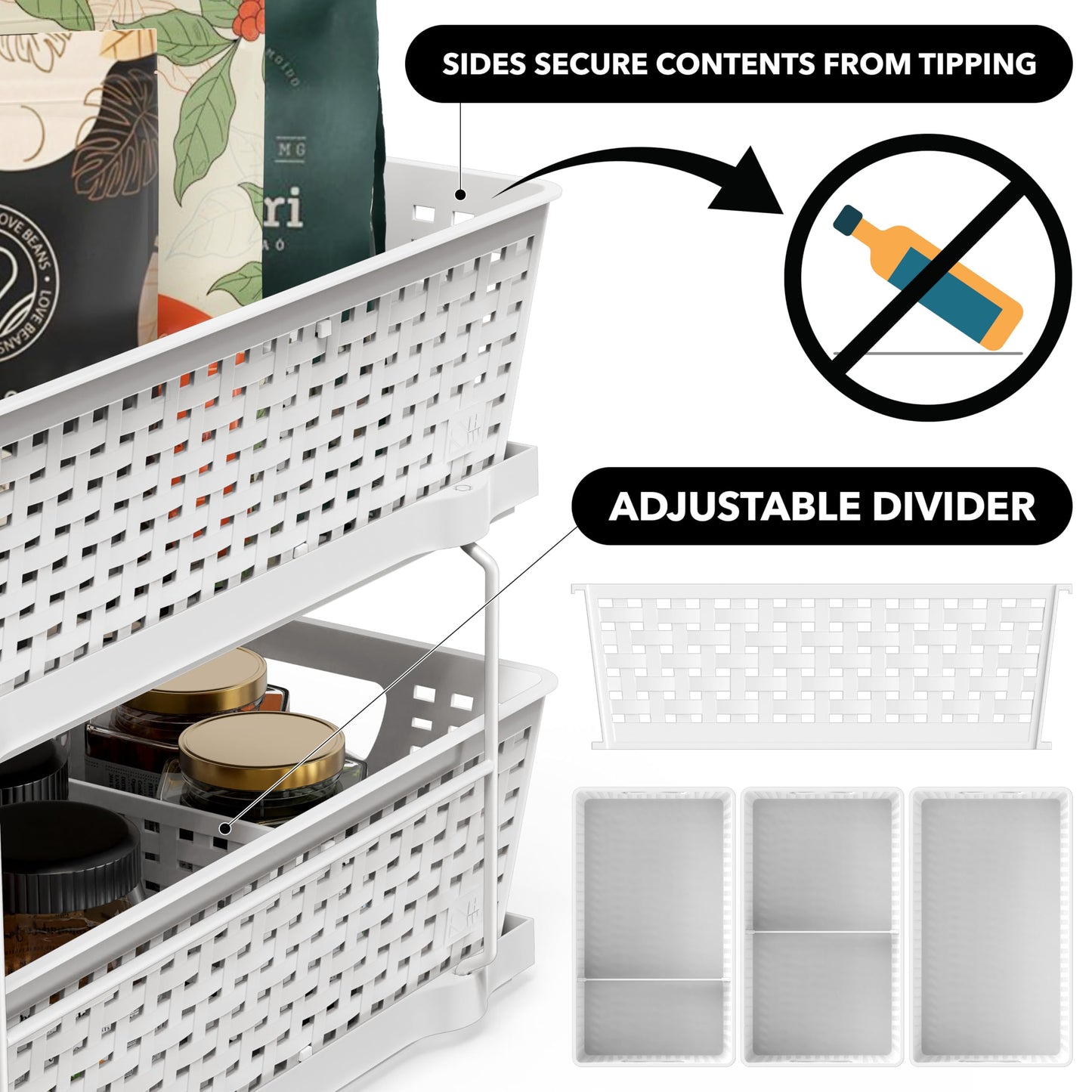 Simple Houseware 2 Tier Bathroom Organizer Tray Pull-Out Sliding Drawer/Under-Sink Storage, White
