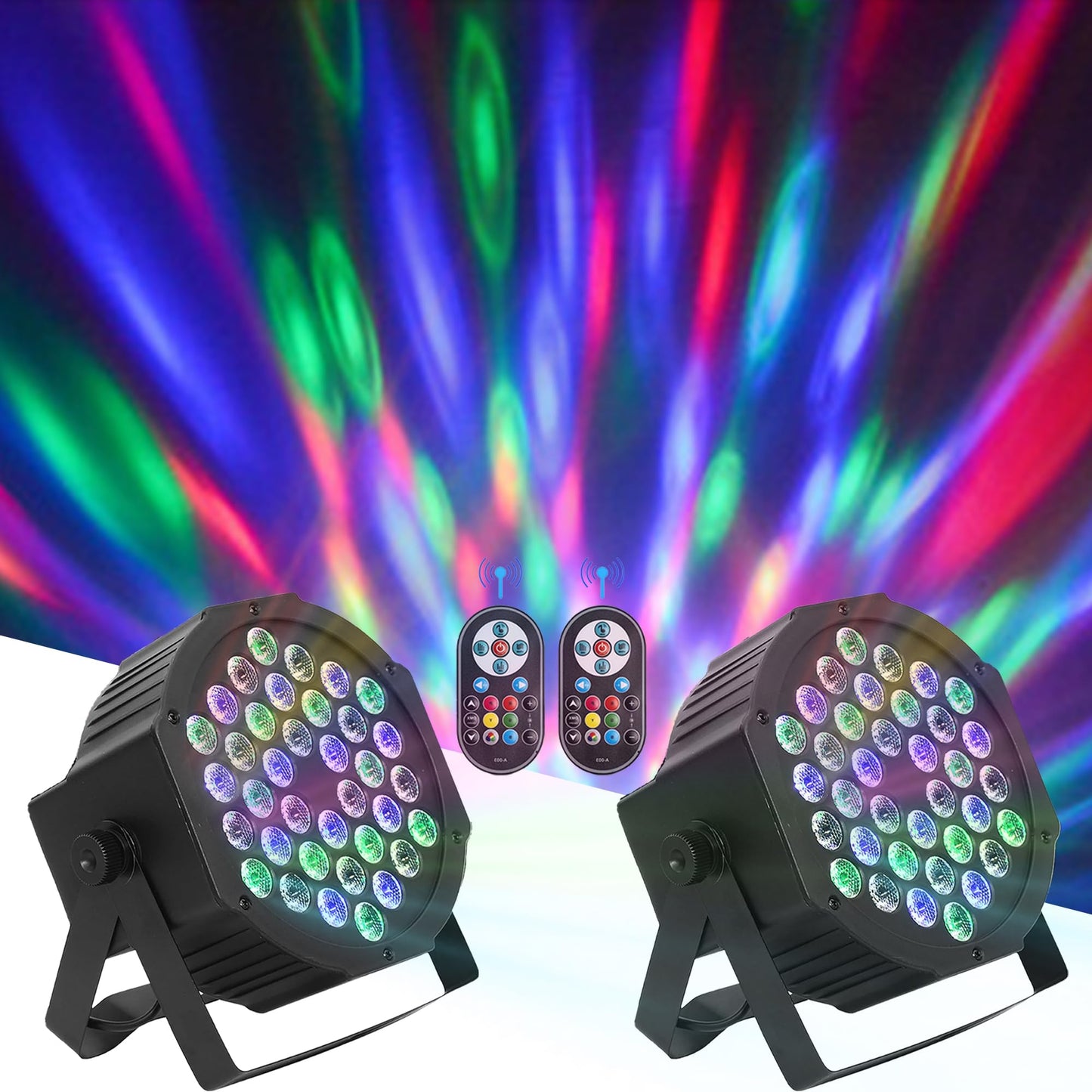 AKOZLIN 36 LEDs DJ Par Lights 2 Packs with Remote DMX Control Par Lighting for Stage LED Stage Lights RGB Strobe Uplights for DJ Disco KTV Party