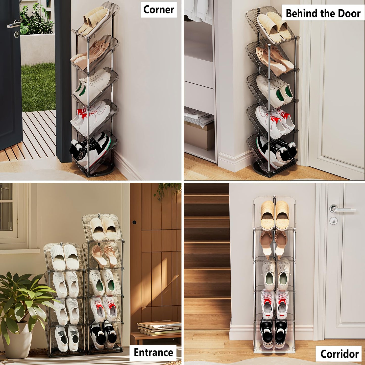 2 Pack Sloping Narrow Shoe Rack 5 Tiers - Free Standing Vertical Shoes Racks for Small Spaces and Corner, Shoe Storage Organizer for Entryway, Tall Slim Shoe Shelf Cabinet for Shoes and Boots