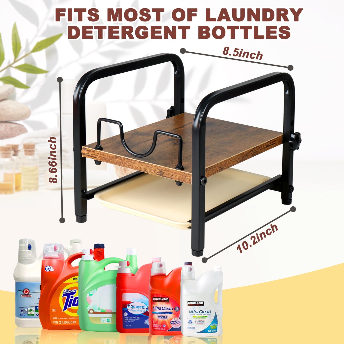 Laundry Detergent Holder & Laundry Detergent Soap Dispenser - Liquid Laundry Detergent Organizer with Drip Tray & Adjustable Tilting Board, for Laundry Room Organization and Storage,Black