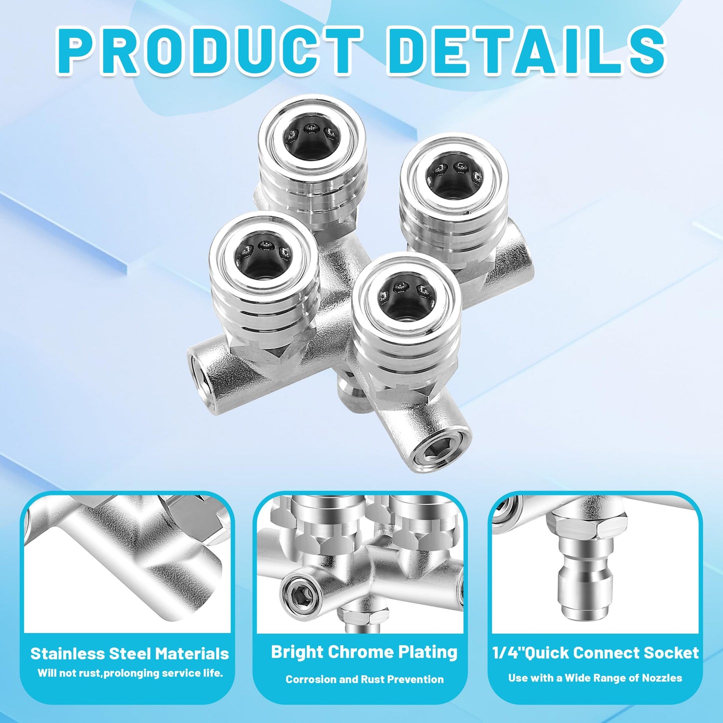 EZALOR Quadruple Pressure Washer Tips, 4 in 1 Power Washer Nozzle, 4 Nozzle for Pressure Washing with 16PCS Power Washer Spray Nozzles (0, 15, 25, 40 Degree), 1/4 Inch Quick Connect, 5000 PSI