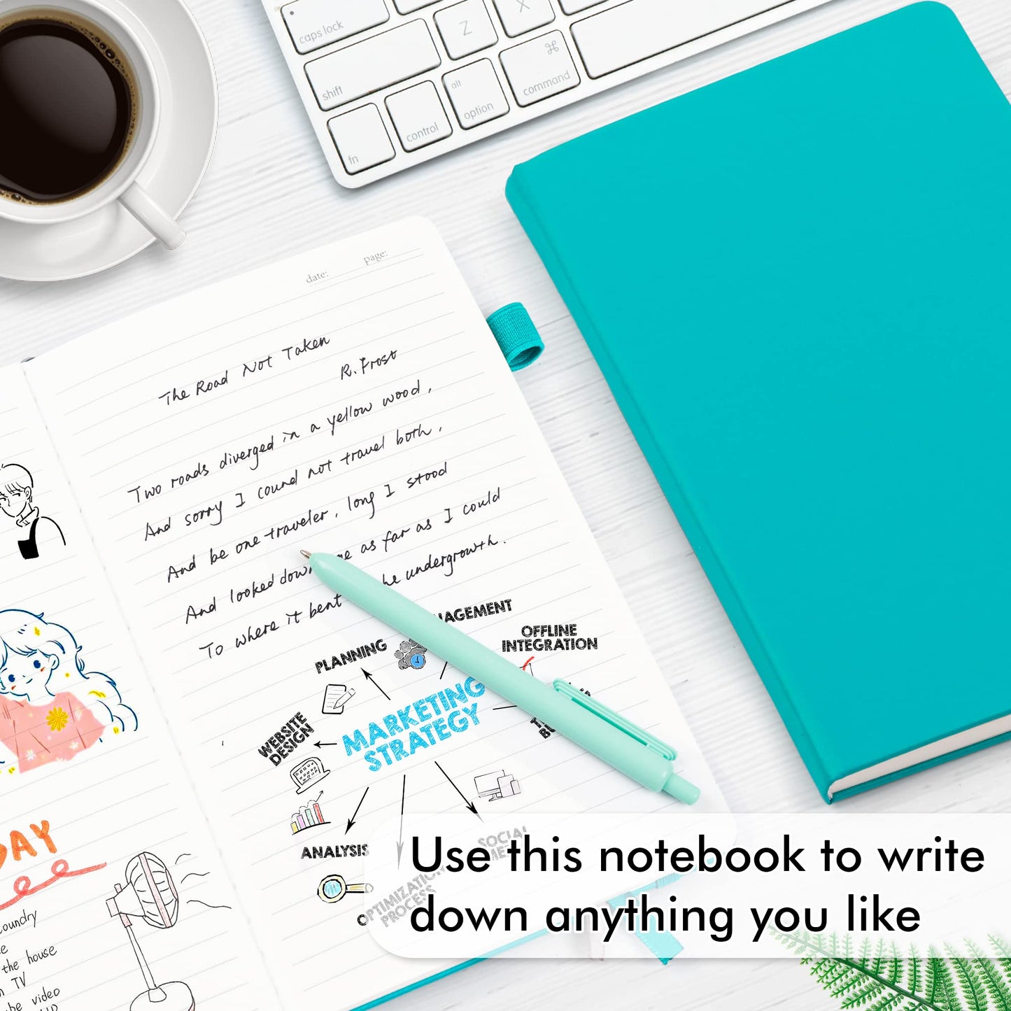 feela 12 Pack Notebooks Journals Bulk with 12 Black Pens, A5 Hardcover Notebook Classic Ruled Journal Set with Pen Holder for School Business Work Travel Writing, 120 GSM, 5.1”x8.3”, Emerald
