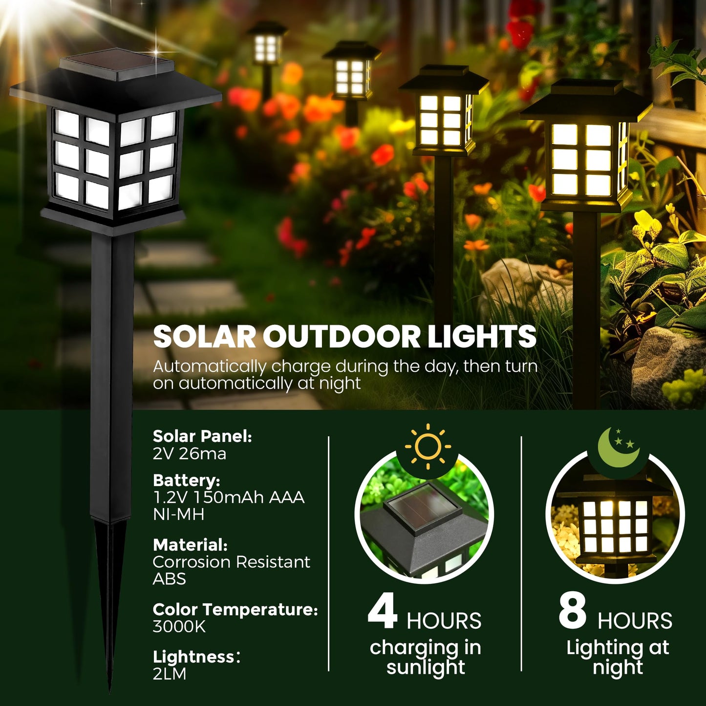 GIGALUMI Solar Outdoor Lights，12 Pack LED Solar Lights Outdoor Waterproof, Solar Walkway Lights Maintain 10 Hours of Lighting for Your Garden, Landscape, Path, Yard, Patio, Driveway