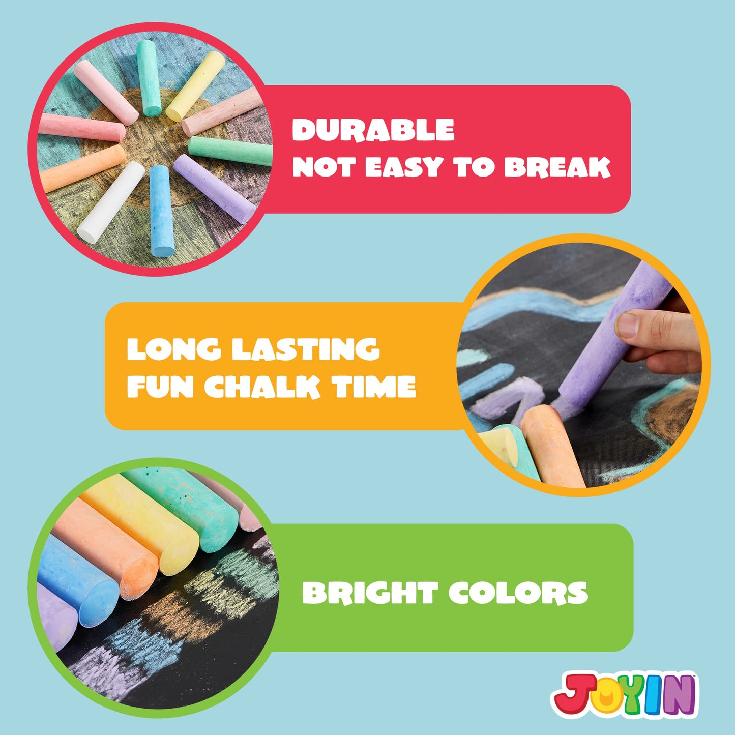Joyin Toy 120 Pack Giant Box Non-toxic Jumbo Washable Sidewalk Chalk Set in 10 Colors (120 Pieces)