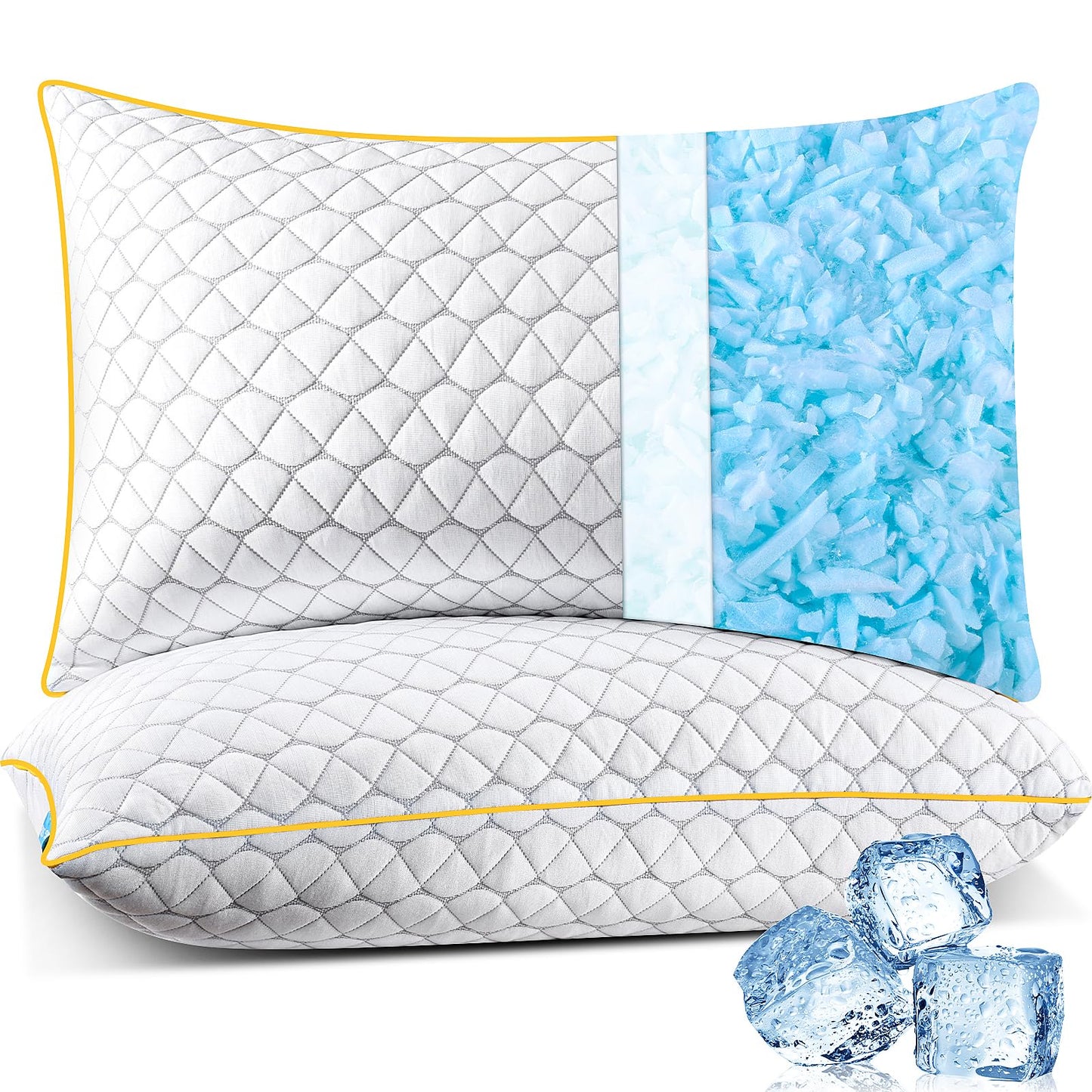 Pillows Queen Size 2 Pack Shredded Memory Foam Bed Pillows for Sleeping, Cooling Pillow for Back and Side Sleeper with Washable Removable Cover