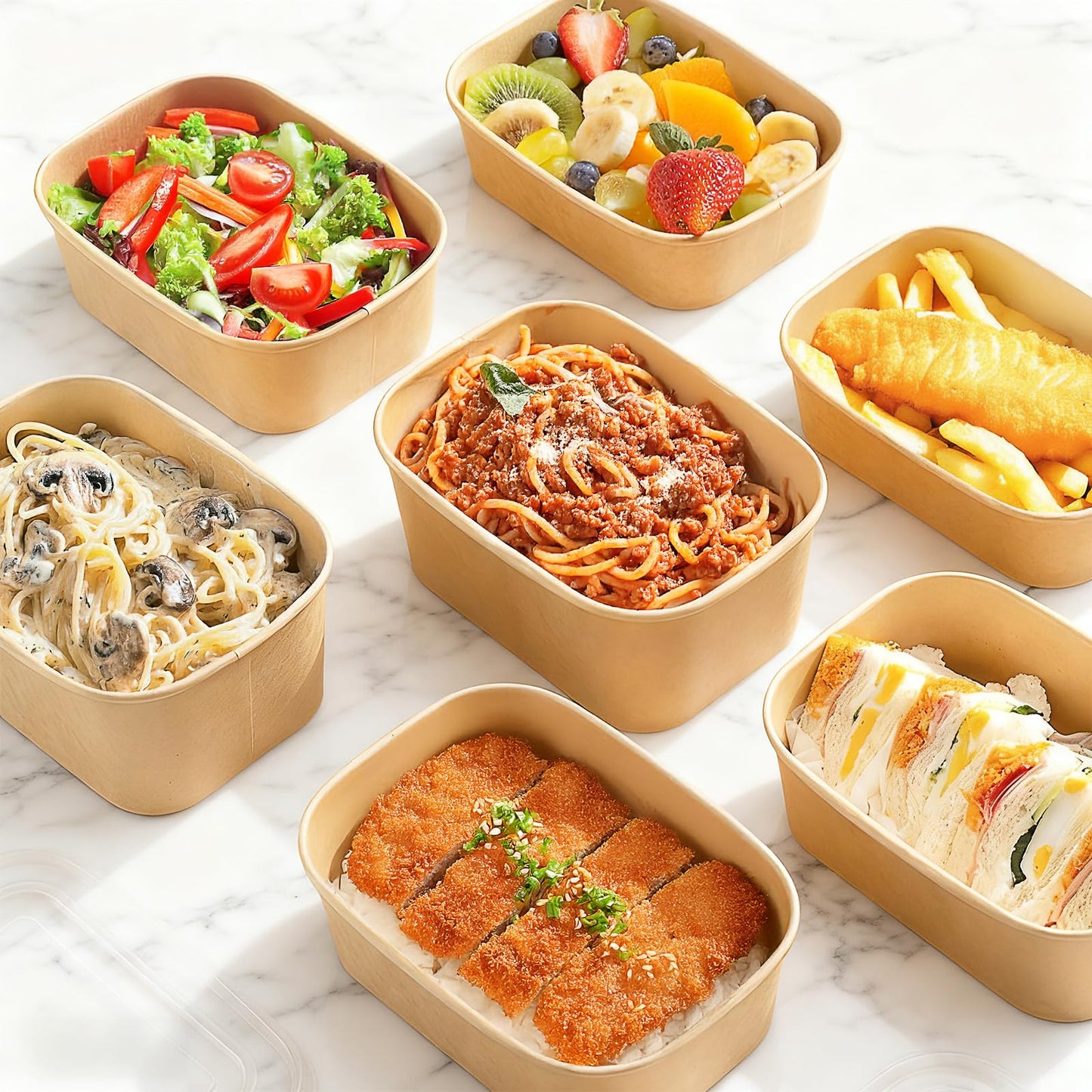 1000ml Disposable Paper Bowls with Lids, 50 Sets Large Kraft Paper Salad Bowls, Non-Spill Meal Prep Food Container for Restaurant Soup Noodle Hot Cold Takeout (33oz)
