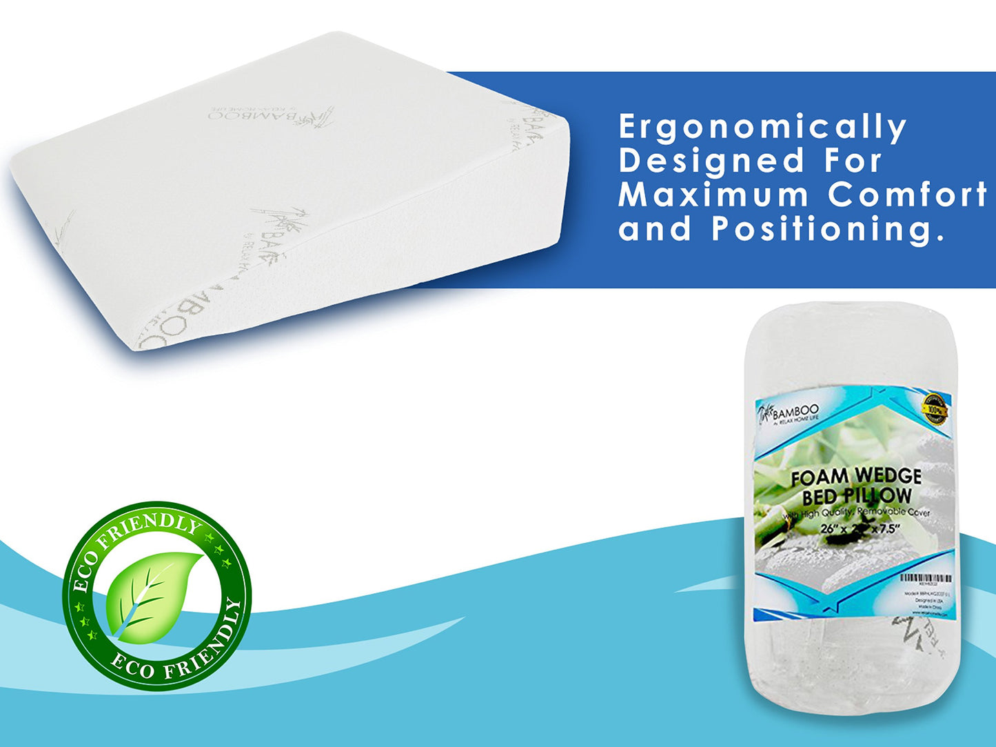 7.5 Inch Bed Wedge Pillow for Acid Reflux or Sleeping | 1.5 Inch Memory Foam Top with Stay Cool Cover | Incline Leg Elevation Pillows | Ideal for Gerd, Heartburn, and Snoring (25" Wx26 Lx7.5 H)