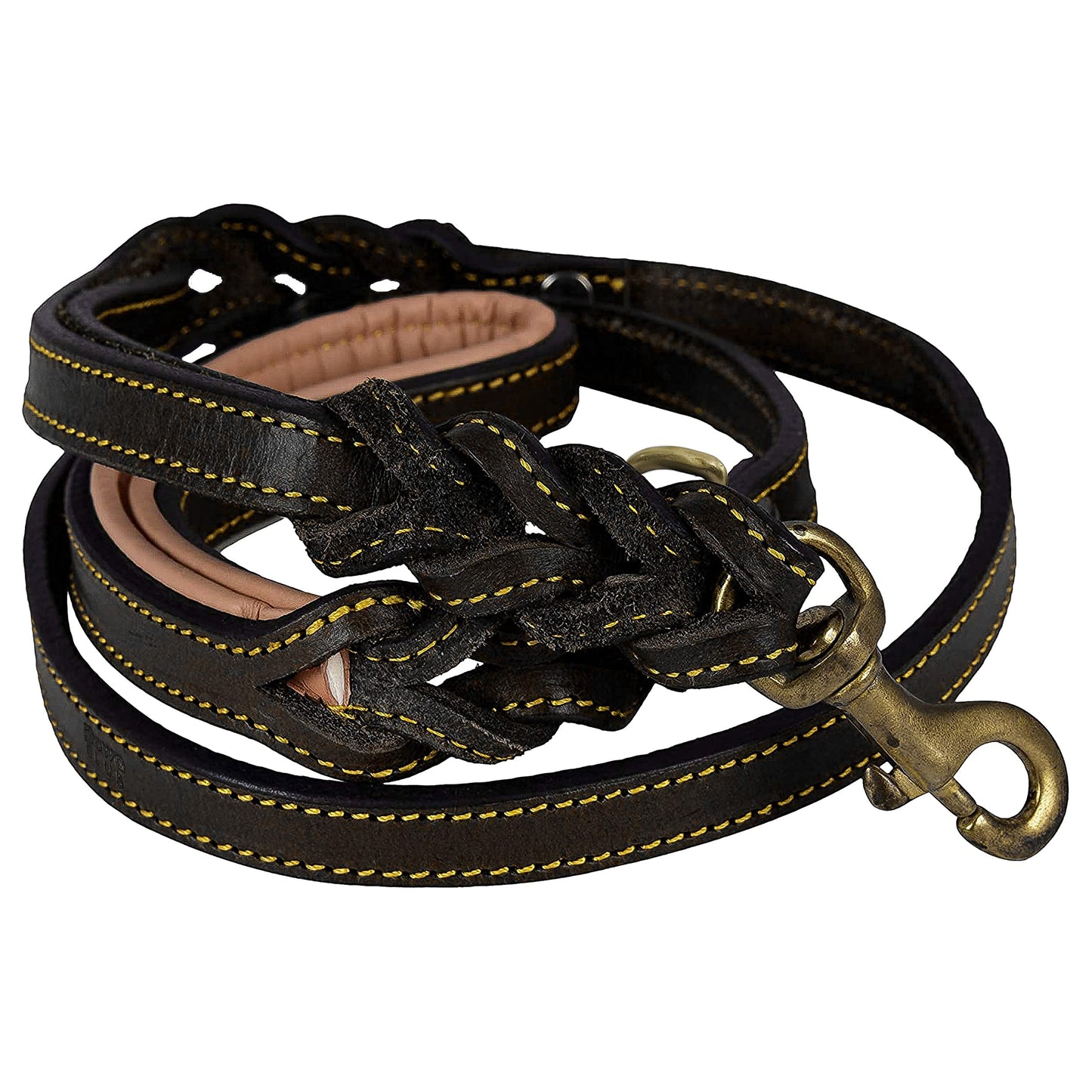DowgClub | 6' Heavy Duty Genuine Leather Dog Leash for Small, Medium & Large Breeds | Hand Made, Hand Braided | 2 Handle Design | Soft Cushion Handle | Black, Brown & Tan | 6' x ¾”
