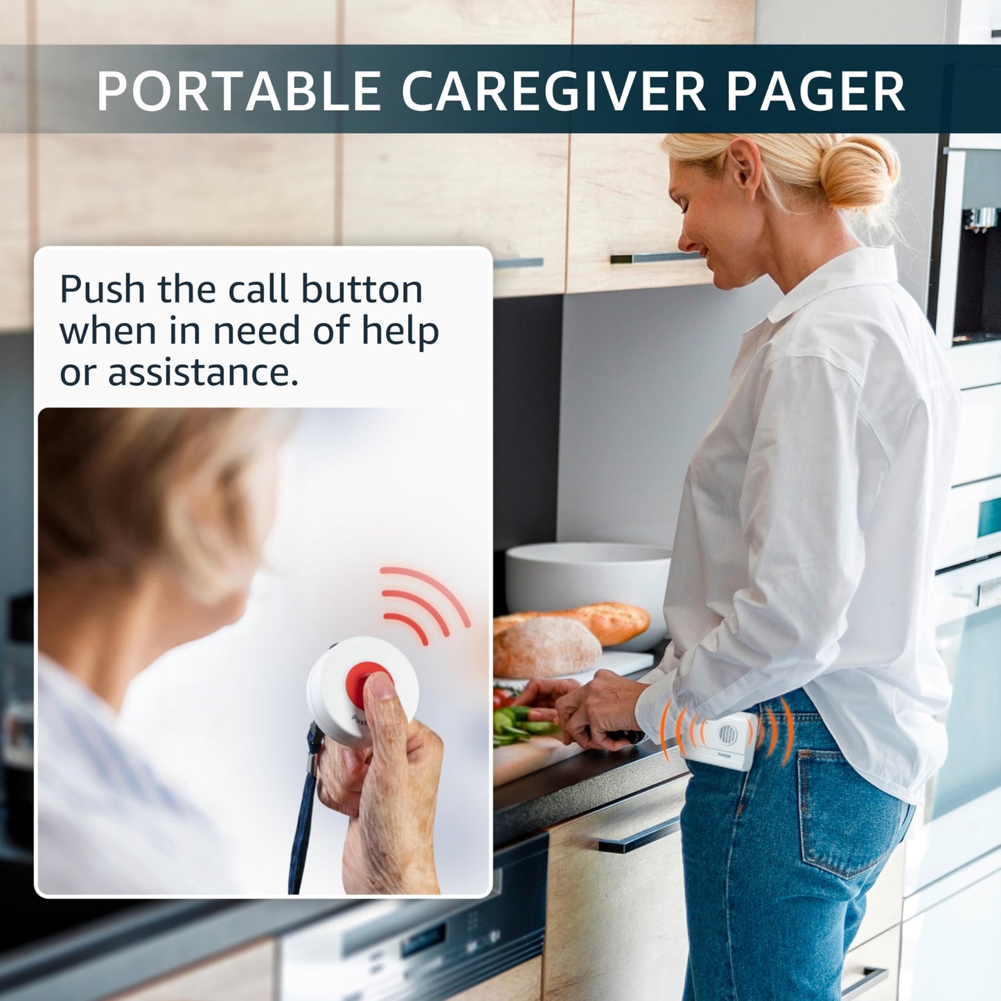 SYNLETT 2 Caregiver Pagers with 1 Call Button SOS Alert System for Elderly Seniors Patients Home Care Nurse Call Bed Alarm Emergency Monitoring