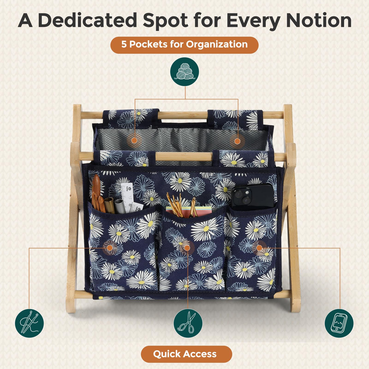 Knitter-Designed Yarn Caddy Organizer and Storage Lightweight Basket for Crochet and Knitting Projects