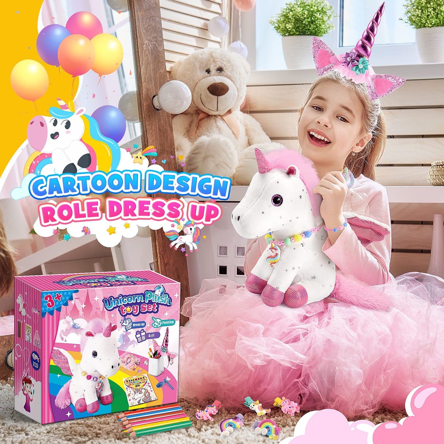 Gifts for 3-8 Year Old Girls, Luckades Stuffed Animal Unicorn Toys for Girls Age 3-8 Unicorn Birthday Decorations Plush Toys for Girls Age 3-8 Girls Toys Age 3-8