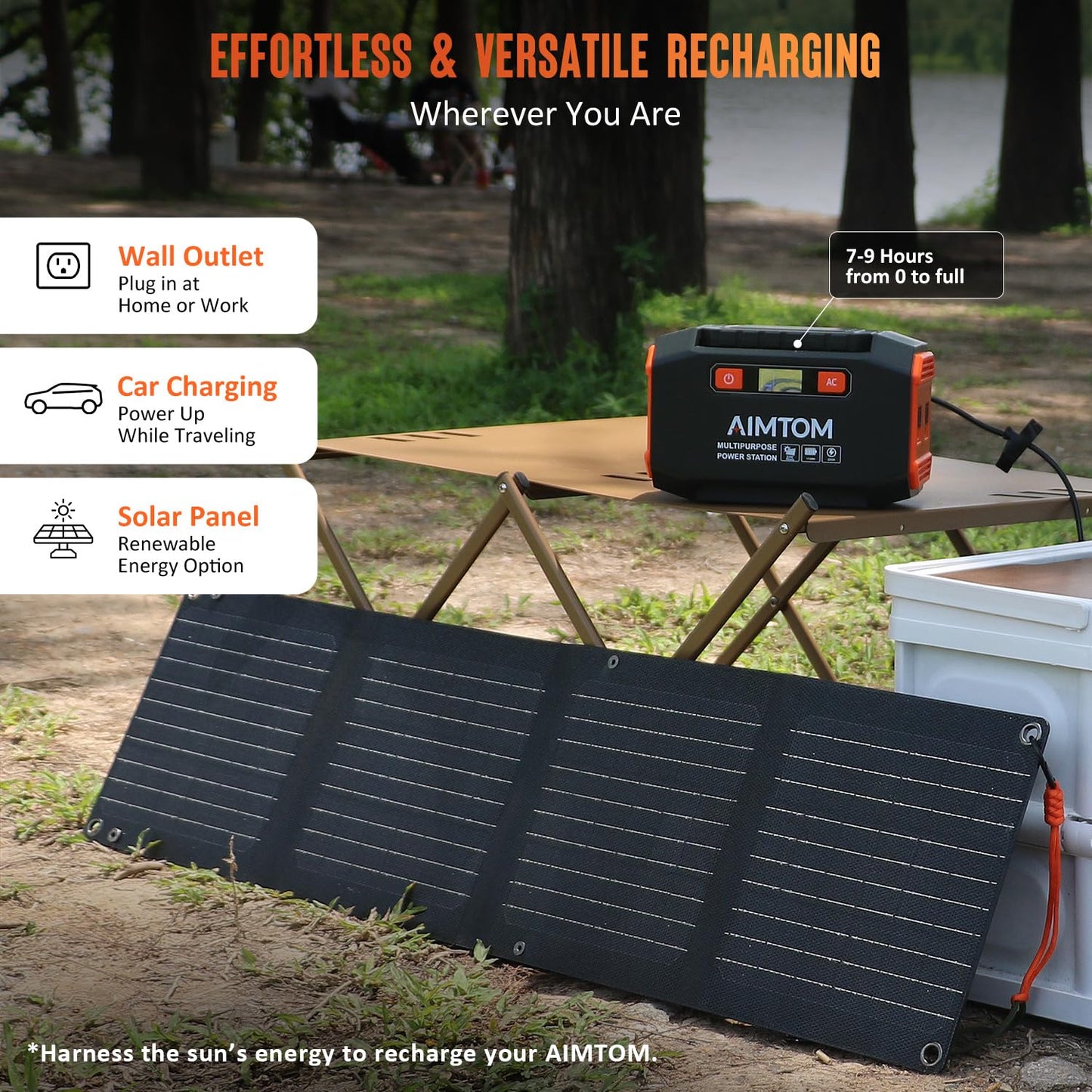 AIMTOM Portable Power Station 173Wh Lithium Battery, 200W AC Outlet (250W Surge), 18W USB-C, 2x USB-A, 2x 12V DC Outputs, LED Flashlight – Ideal for Camping, Travel, Emergency Backup, RV, Home Use