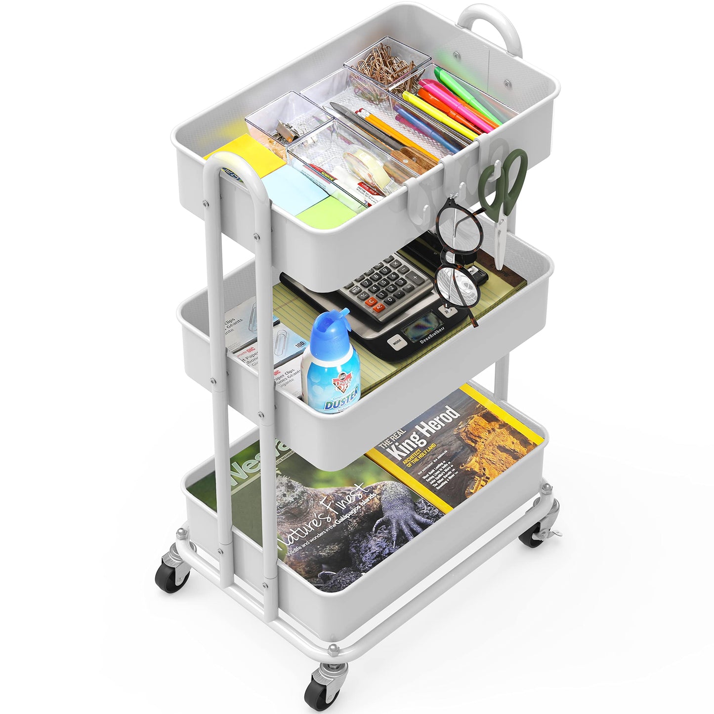 Simple Houseware 3-Tier Kitchen Cart Metal Utility Rolling Cart, White