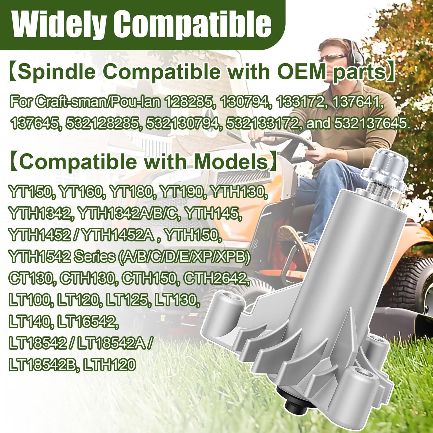 Podoy 130794 Spindle Assembly Compatible with Craftsman 42 Inch Deck LT1000 LT2000 DYT4000, Compatible with Husqvarna Poulan Riding Mower, Replacement for 532130794 128774 128285, 2 Pack