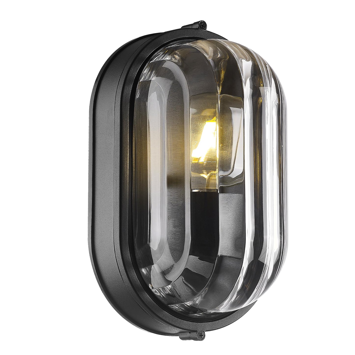 FEMILA 11" Oval Bulkhead Exterior Wall Sconce, Modern Outdoor Wall Lantern, Aluminum, Ripple Glass, IP44, E26, Front Porch Light for Patio/Garage/Entry, 4FYX104FL BK SW