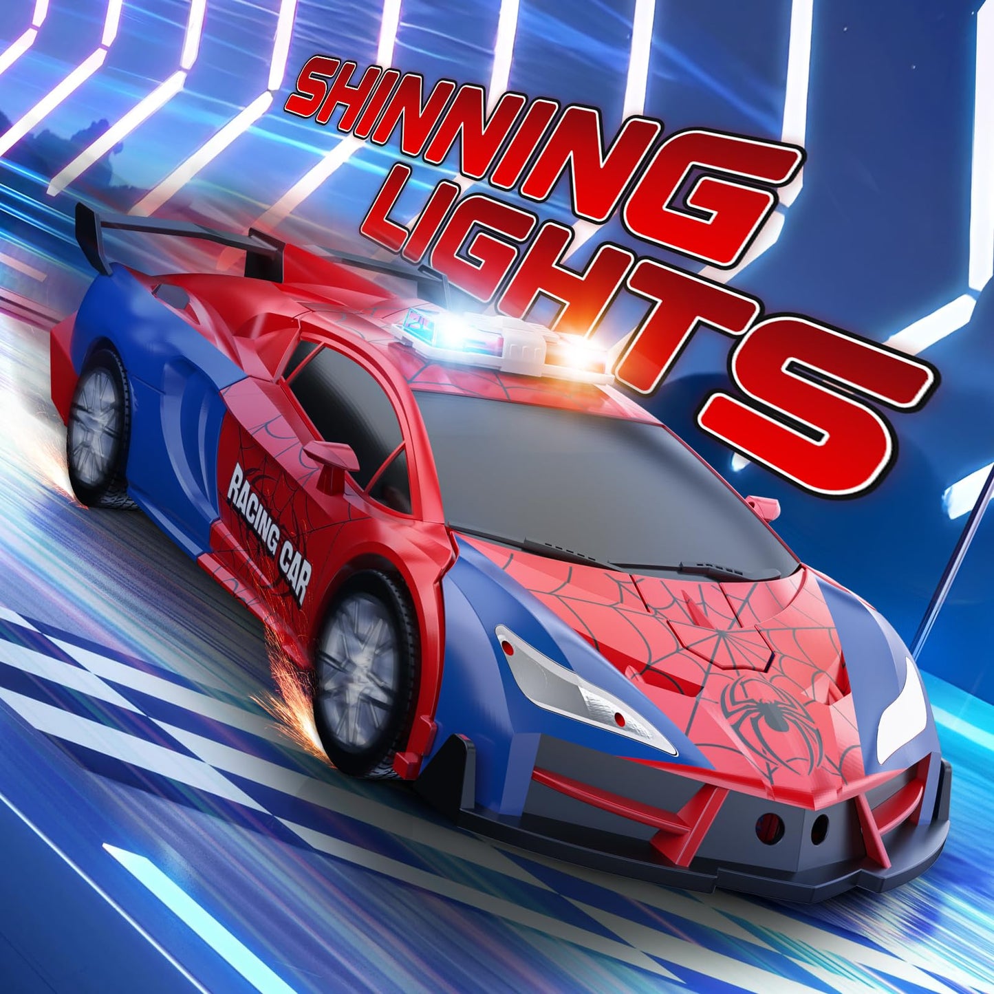 Spider Transform Remote Control Cars for Kids - 2.4GHz RC Police Car for 3 4 5 6 7 8 Year Old Boys, 1:18 Scale Robot Toy Car with One-Key Transformation & 360° Rotation, Kids Christmas Birthday Gifts