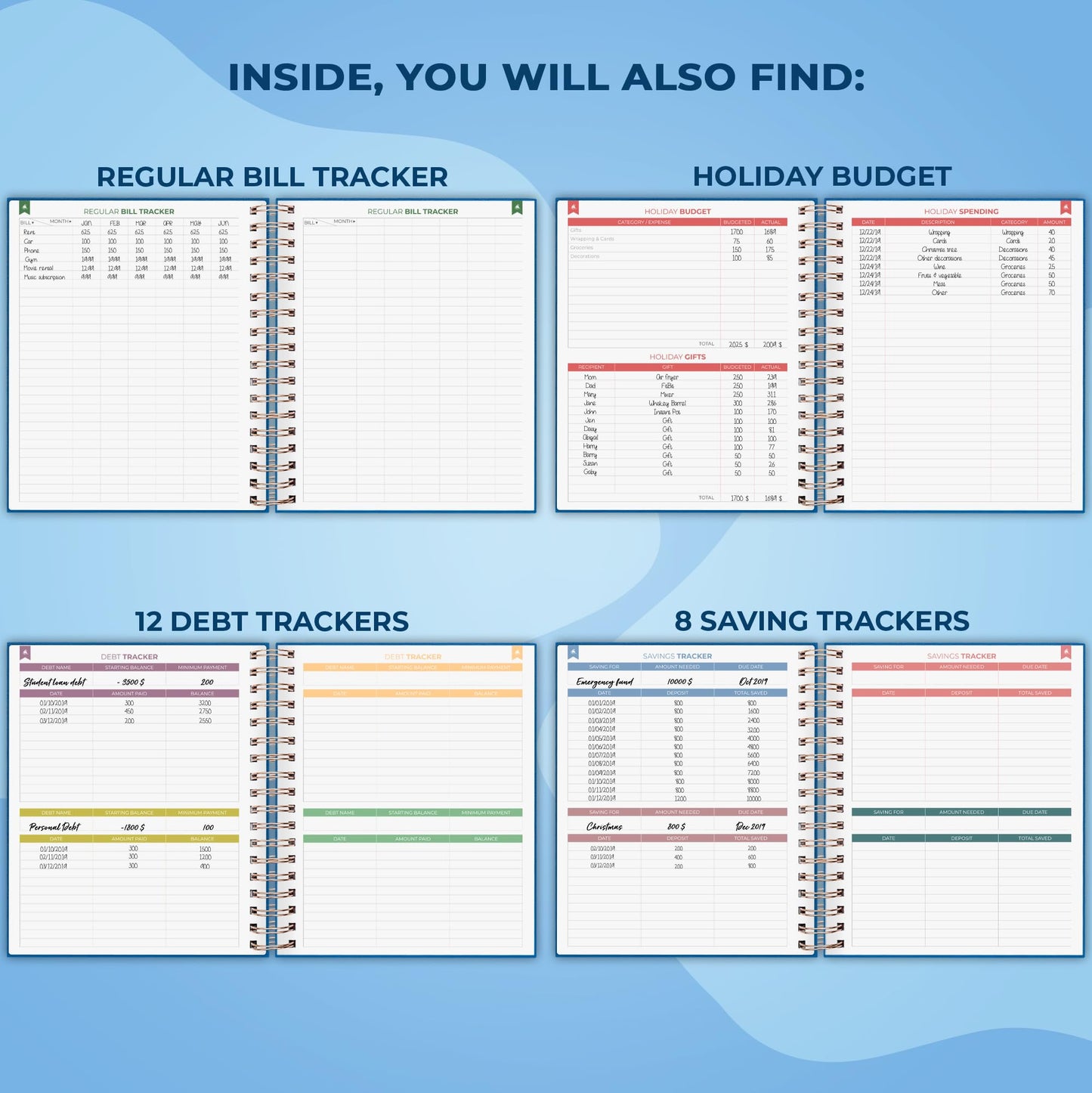 Clever Fox Budget Planner – Coiled Budget Book with Colorful Spacious Pages, Monthly Financial Planner, Budgeting Organizer & Expense Tracker Notebook, Finance Journal, 8x9.5 Hardcover – Mystic Blue