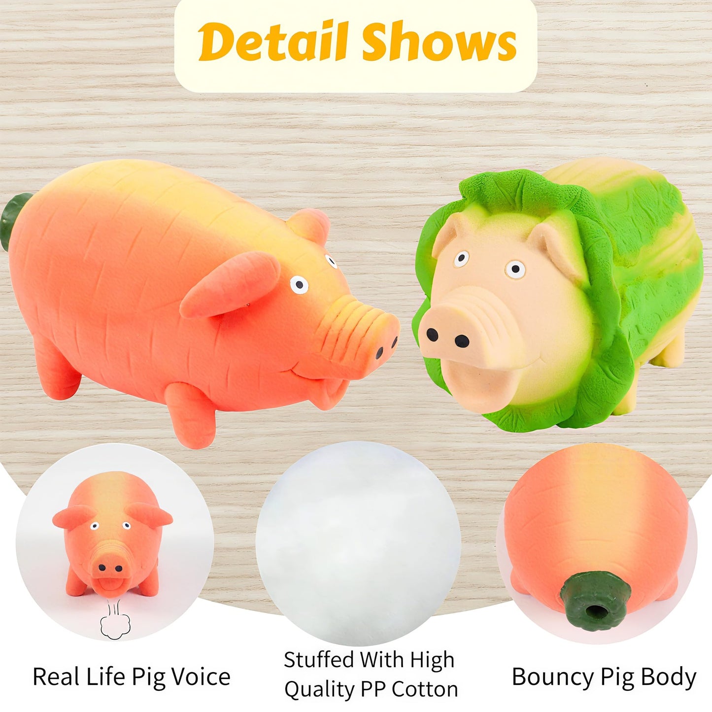 3-Pack Squeaky Vegetable - Shaped Pig Dog Toys with Grunts & Oinks,Durable Rubber Puppy Chew Toys with Interactive Latex Design